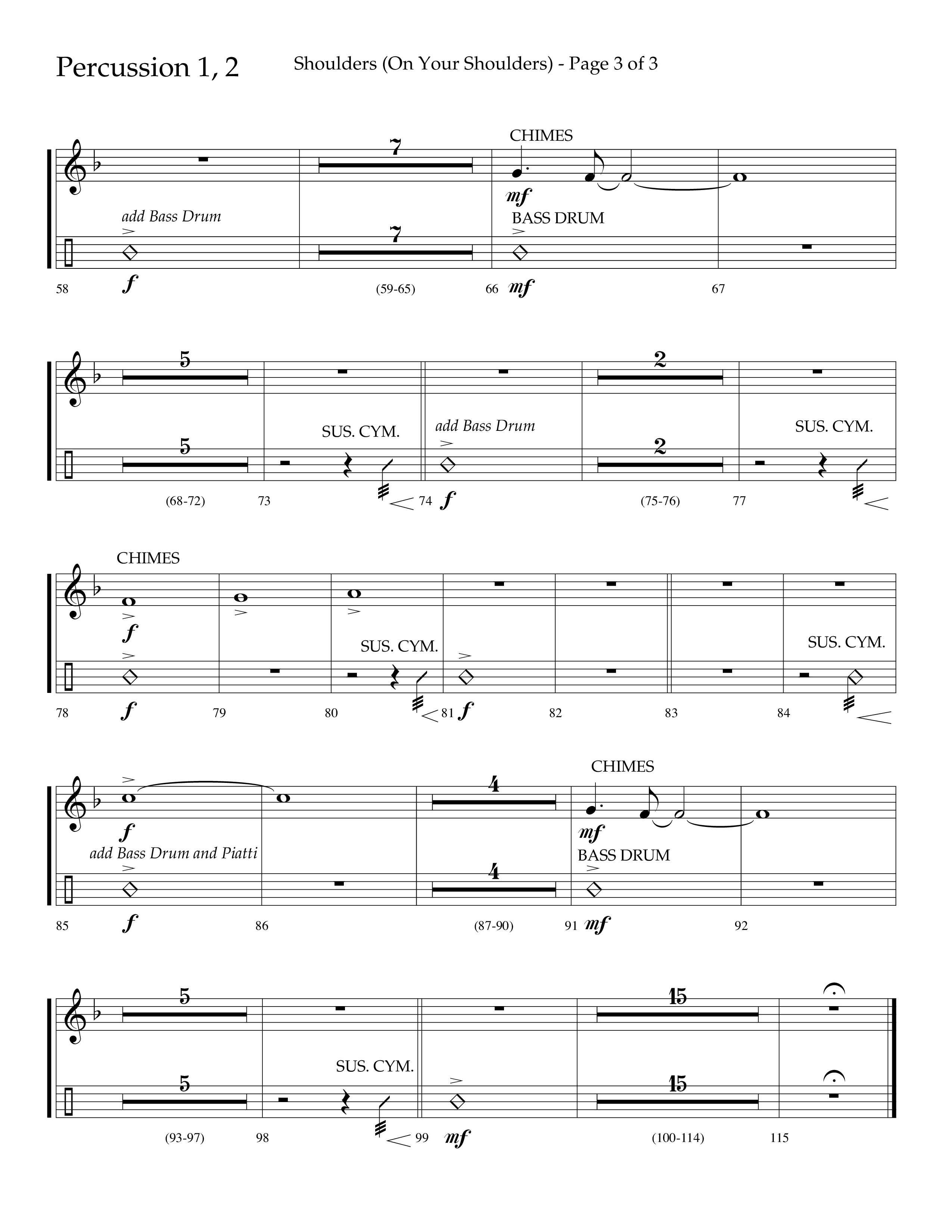 Shoulders (Choral Anthem SATB) Percussion 1/2 (Lifeway Choral / Arr. Cliff Duren)