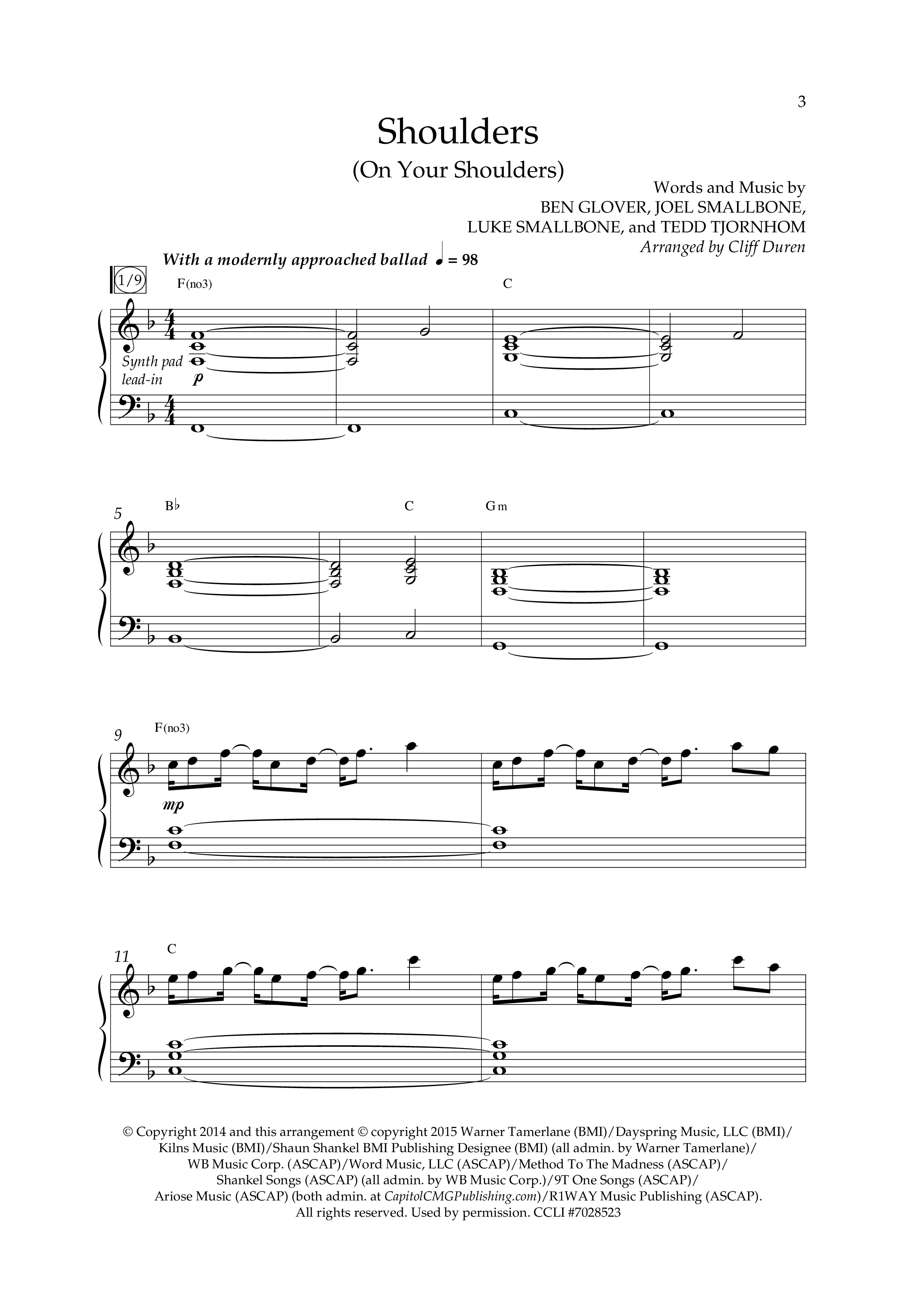 Shoulders (Choral Anthem SATB) Anthem (SATB/Piano) (Lifeway Choral / Arr. Cliff Duren)
