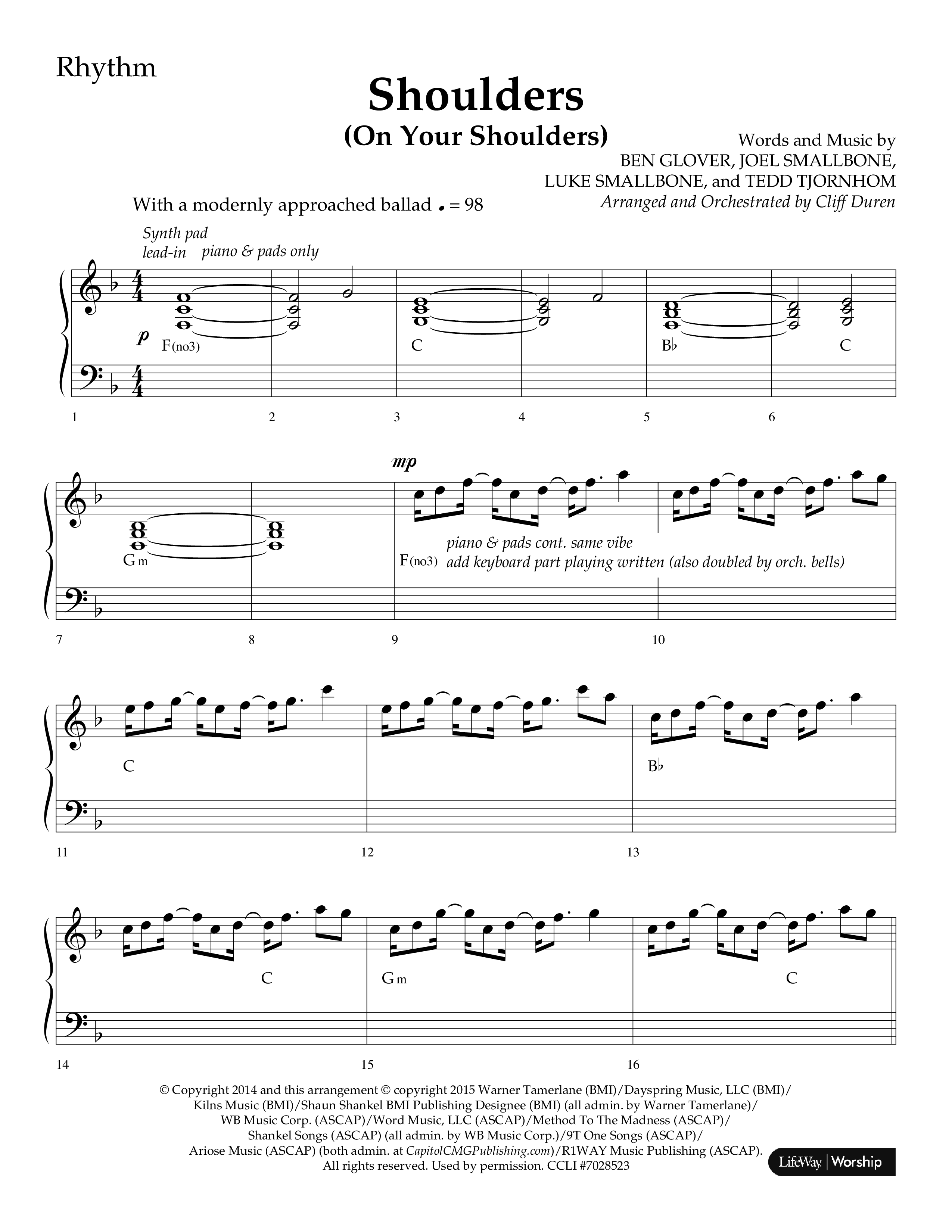 Shoulders (Choral Anthem SATB) Lead Melody & Rhythm (Lifeway Choral / Arr. Cliff Duren)