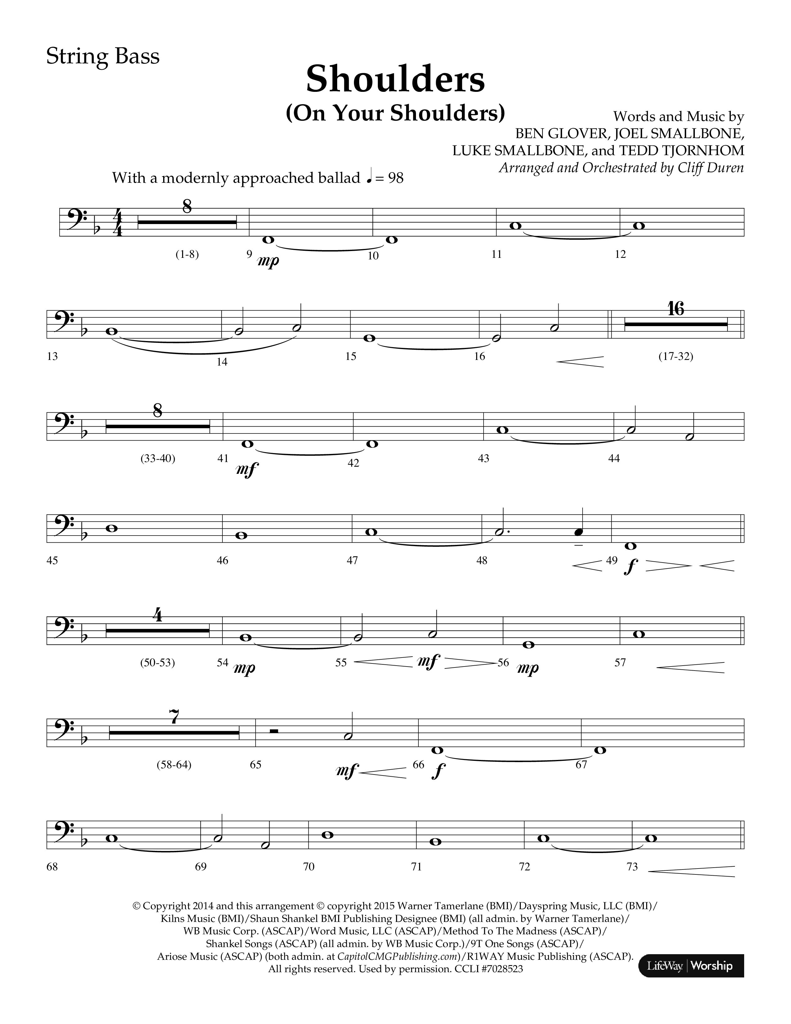 Shoulders (Choral Anthem SATB) String Bass (Lifeway Choral / Arr. Cliff Duren)