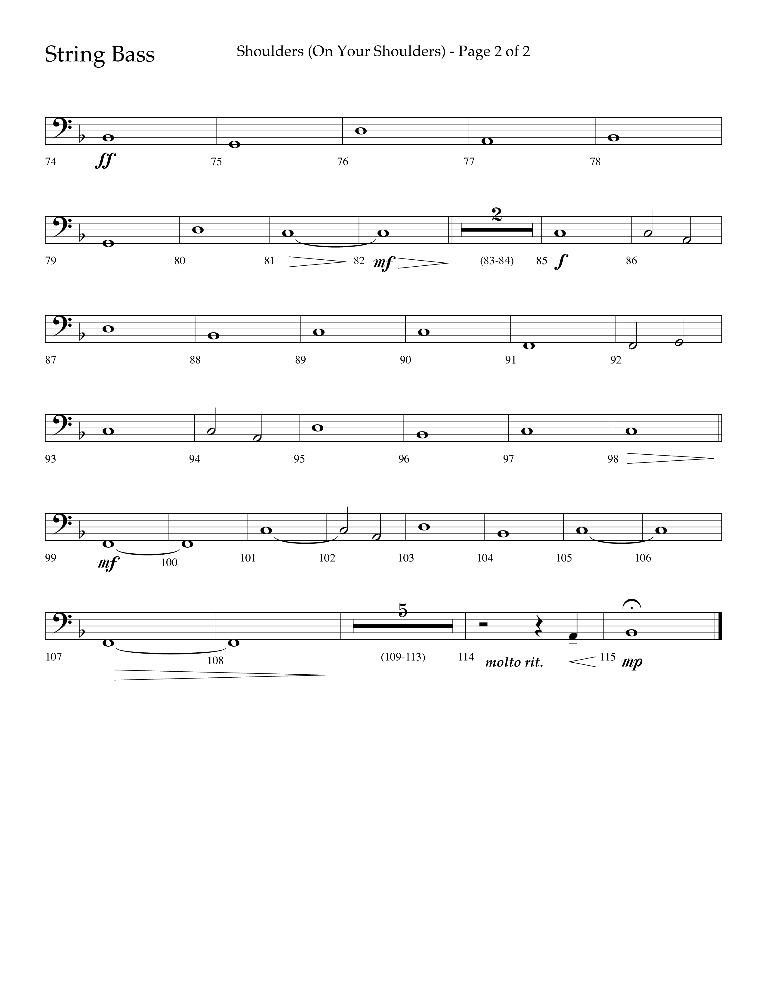 Shoulders (Choral Anthem SATB) String Bass (Lifeway Choral / Arr. Cliff Duren)