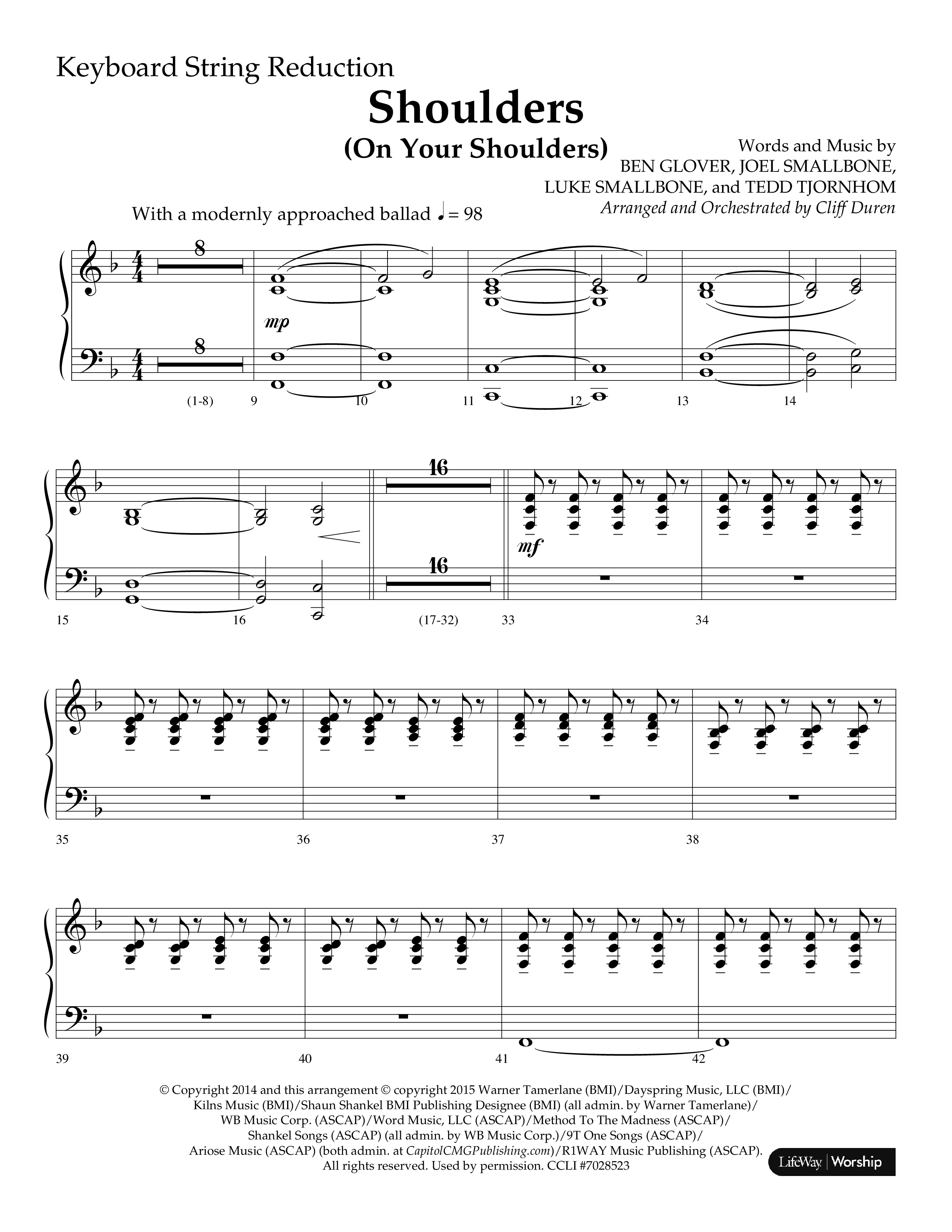 Shoulders (Choral Anthem SATB) String Reduction (Lifeway Choral / Arr. Cliff Duren)