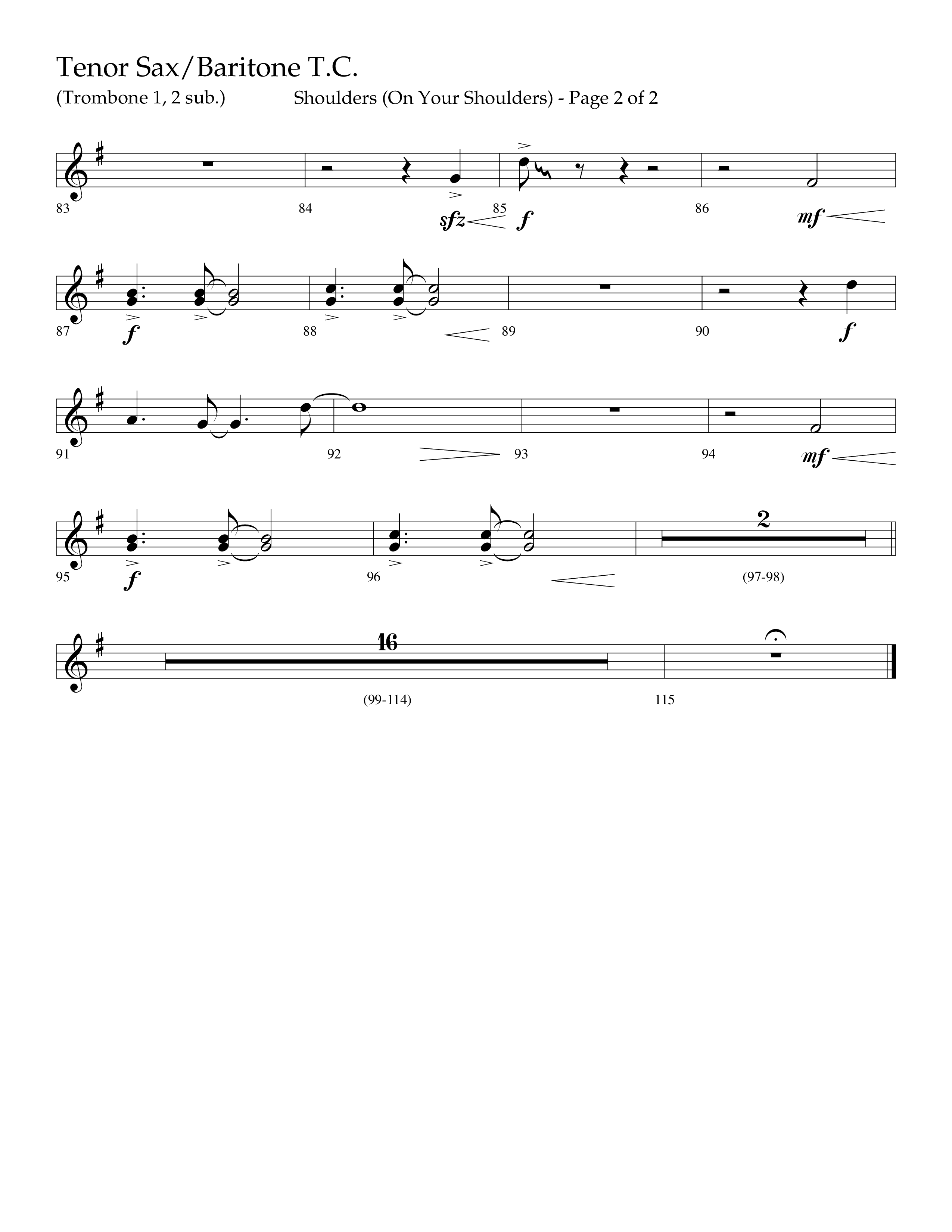 Shoulders (Choral Anthem SATB) Tenor Sax/Baritone T.C. (Lifeway Choral / Arr. Cliff Duren)