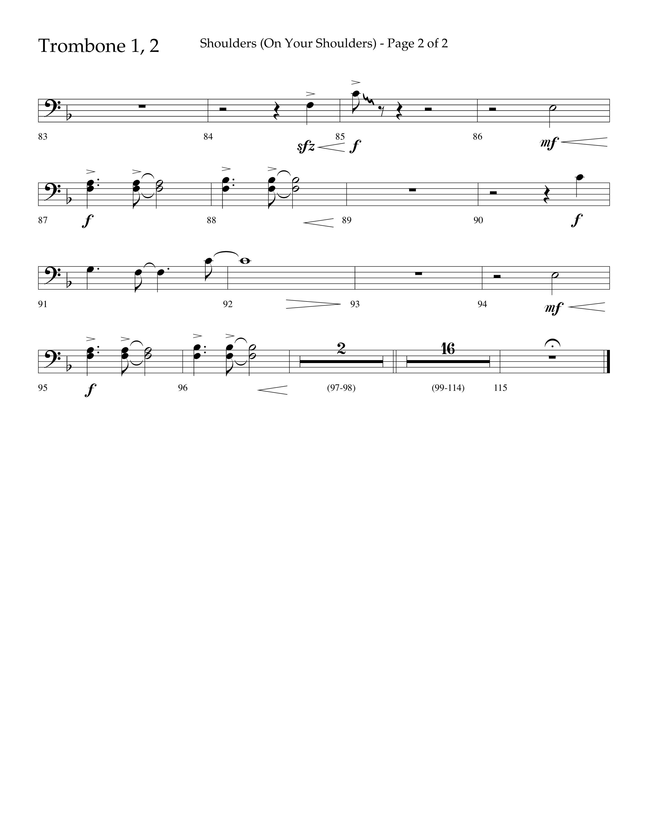 Shoulders (Choral Anthem SATB) Trombone 1/2 (Lifeway Choral / Arr. Cliff Duren)