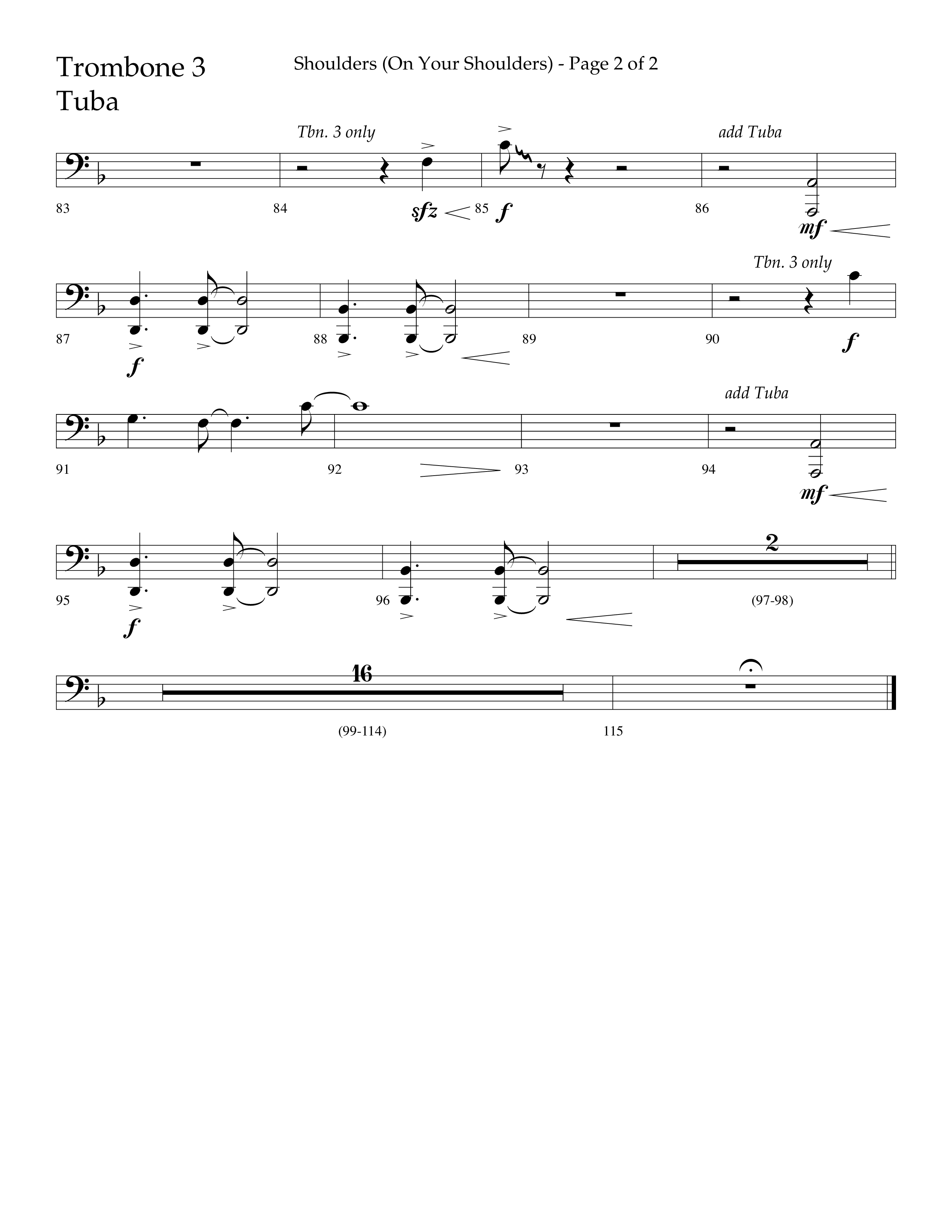 Shoulders (Choral Anthem SATB) Trombone 3/Tuba (Lifeway Choral / Arr. Cliff Duren)