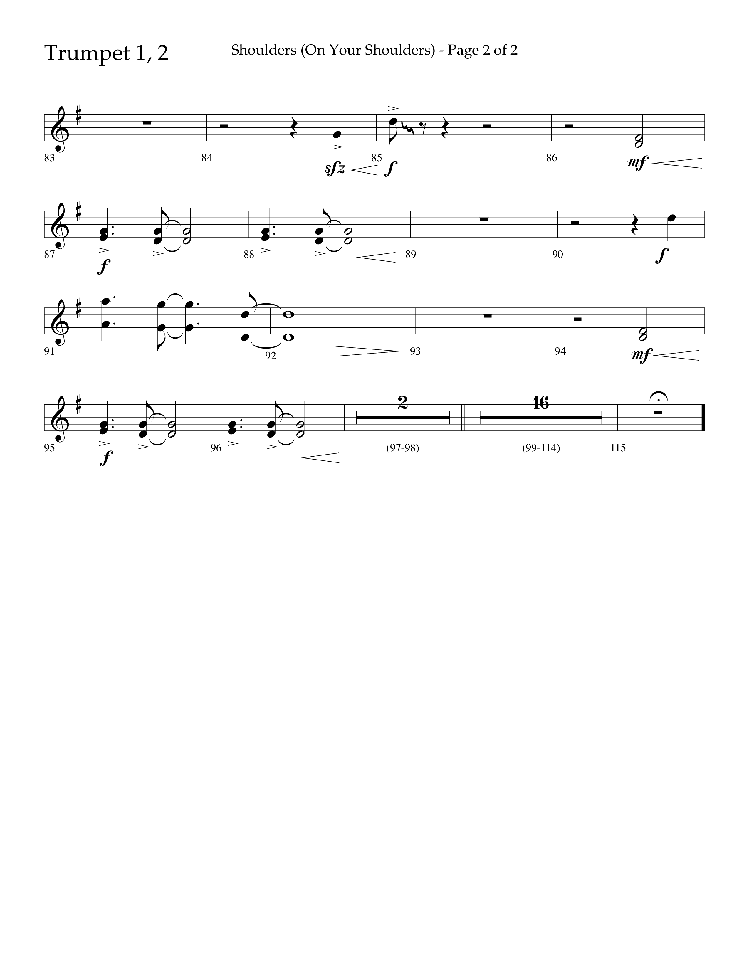 Shoulders (Choral Anthem SATB) Trumpet 1,2 (Lifeway Choral / Arr. Cliff Duren)