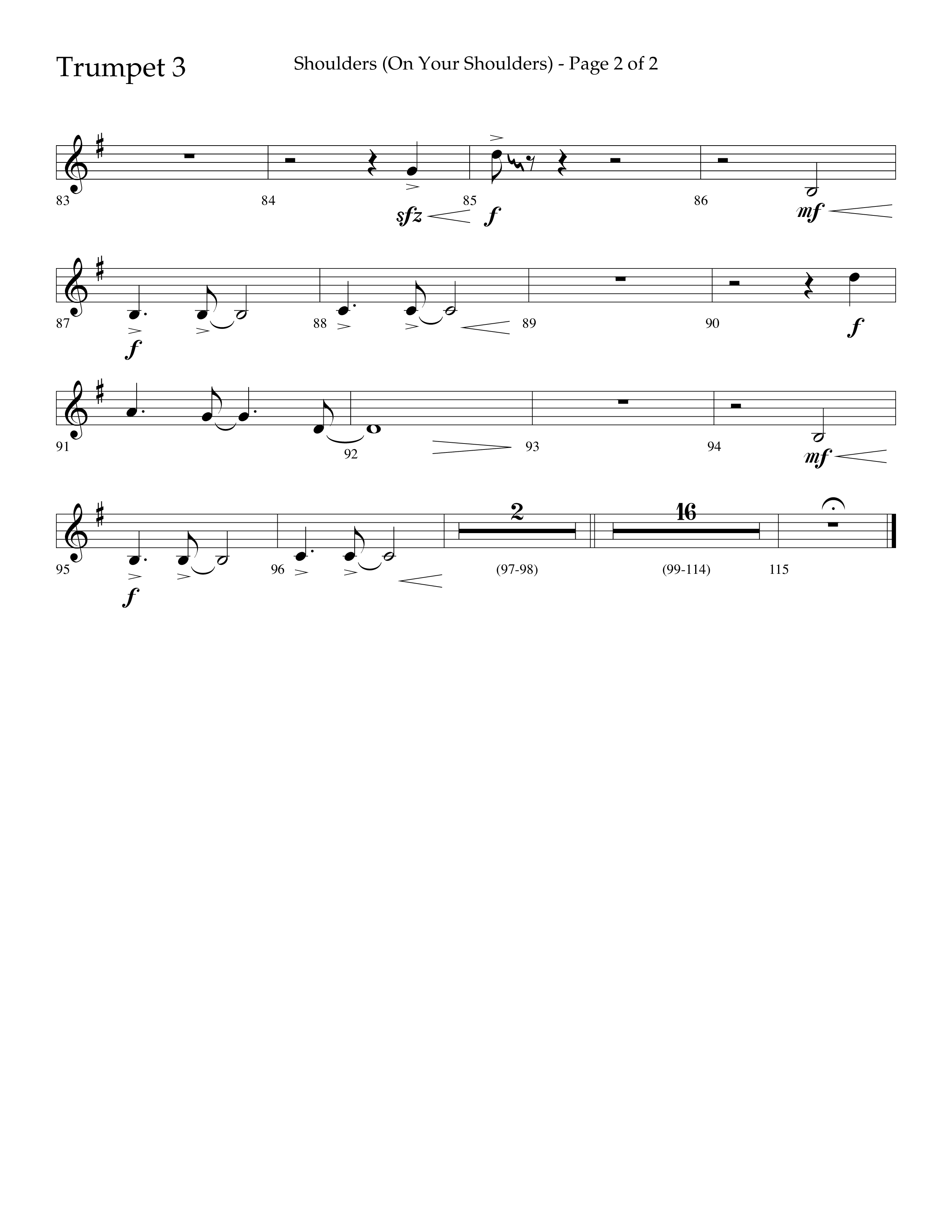 Shoulders (Choral Anthem SATB) Trumpet 3 (Lifeway Choral / Arr. Cliff Duren)