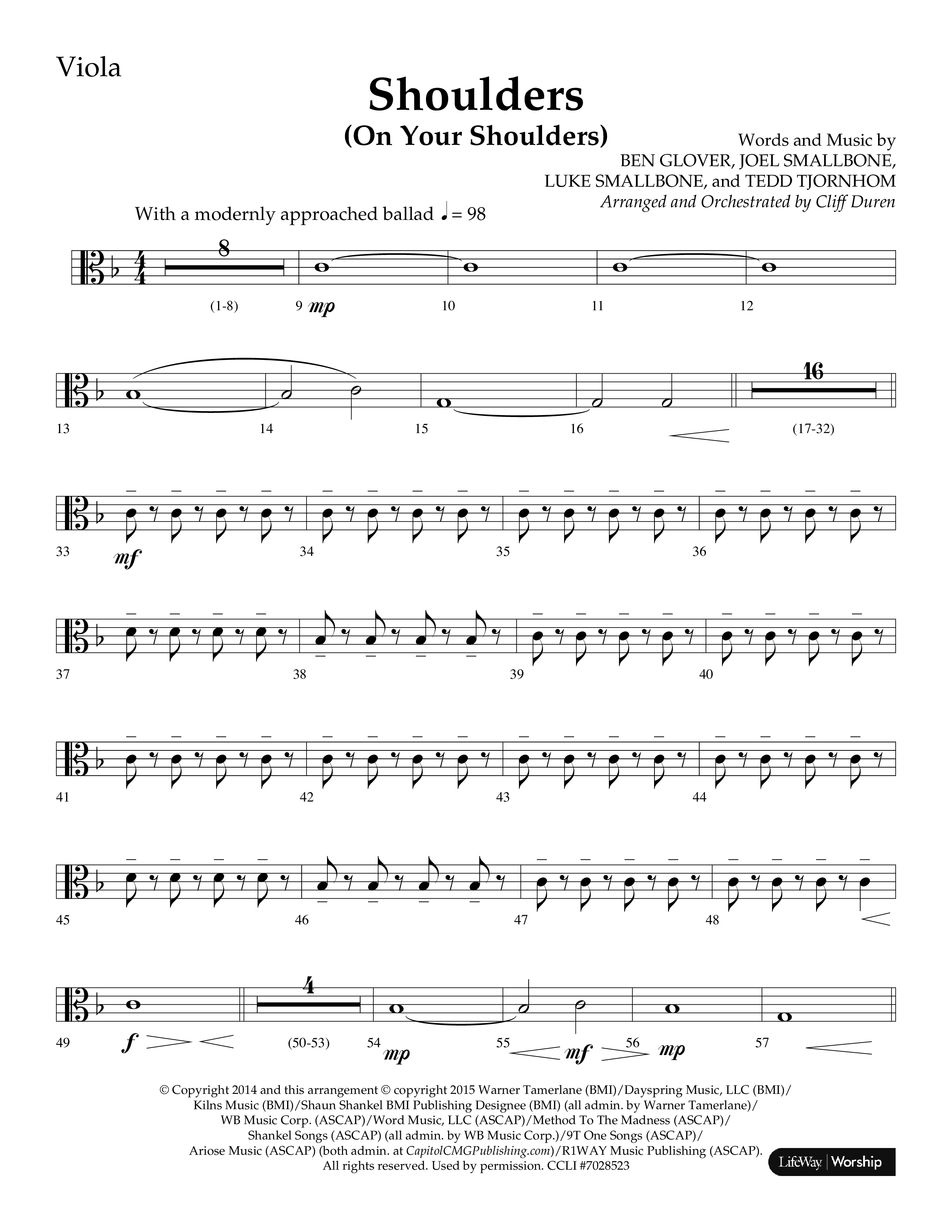 Shoulders (Choral Anthem SATB) Viola (Lifeway Choral / Arr. Cliff Duren)