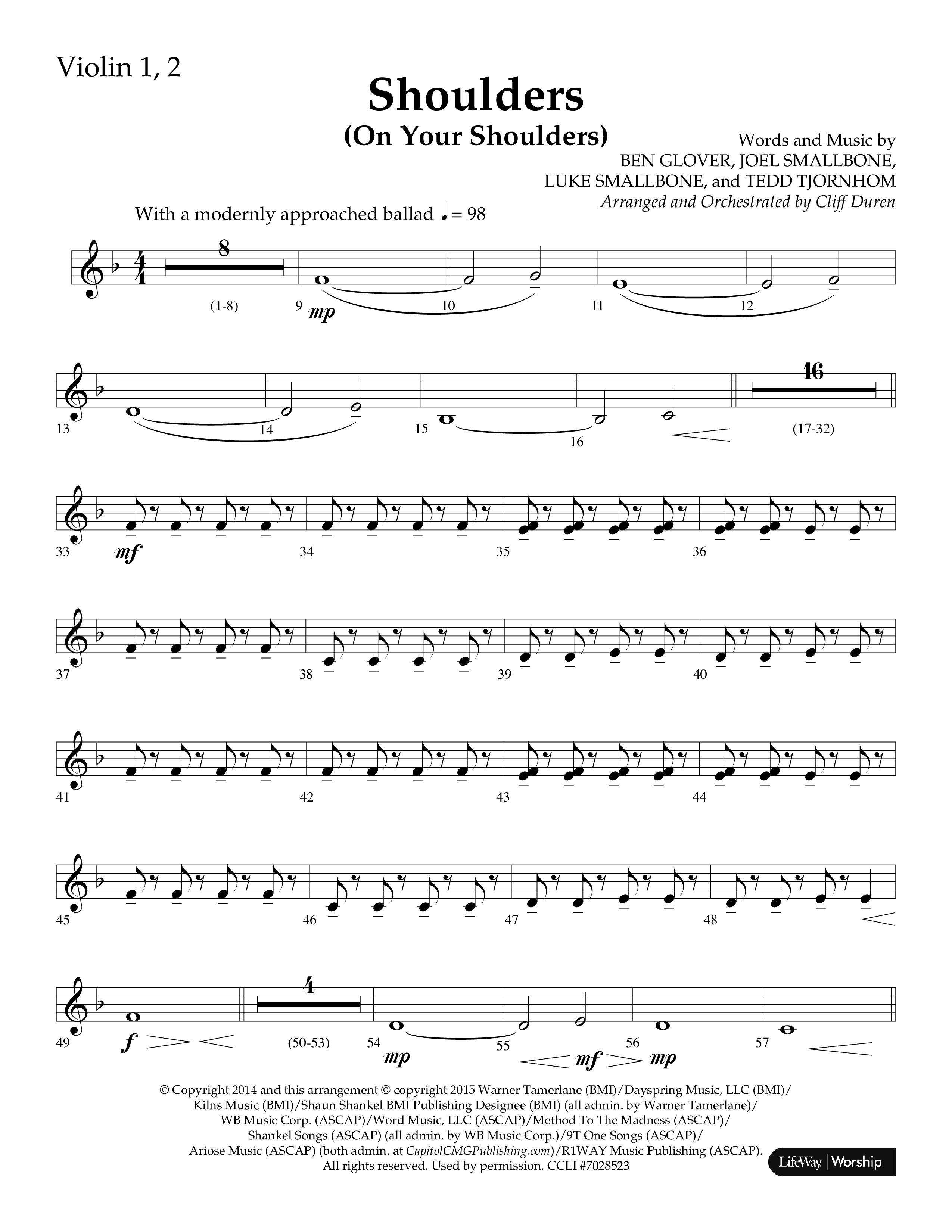 Shoulders (Choral Anthem SATB) Violin 1/2 (Lifeway Choral / Arr. Cliff Duren)
