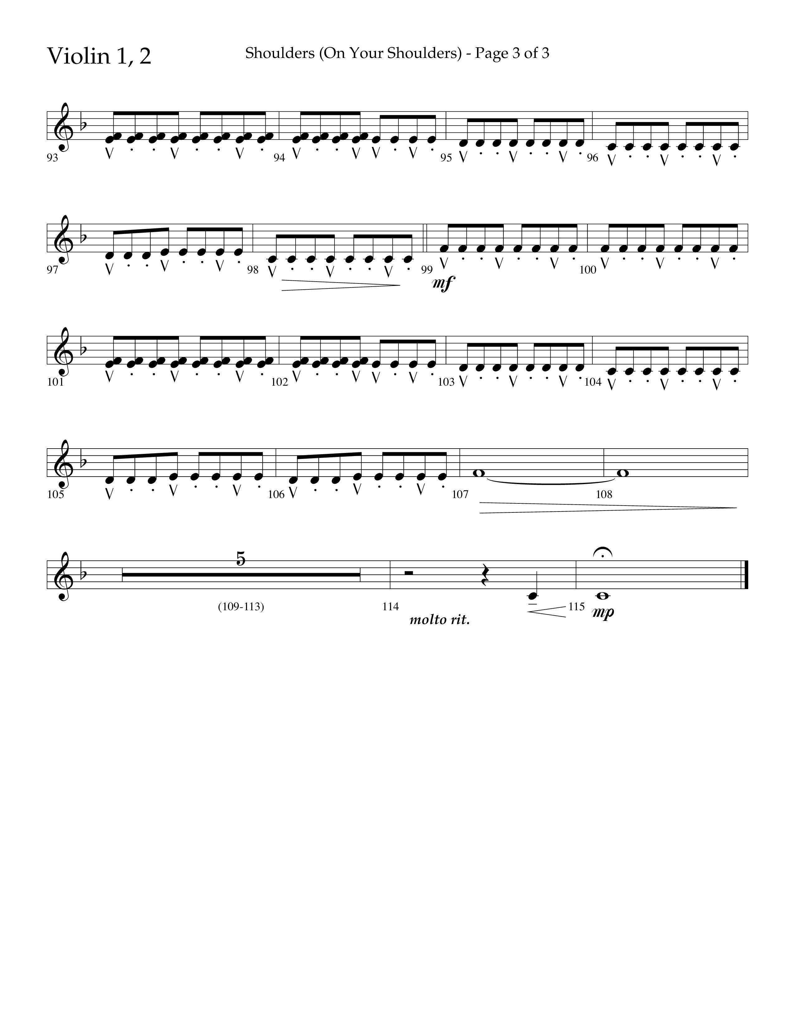 Shoulders (Choral Anthem SATB) Violin 1/2 (Lifeway Choral / Arr. Cliff Duren)
