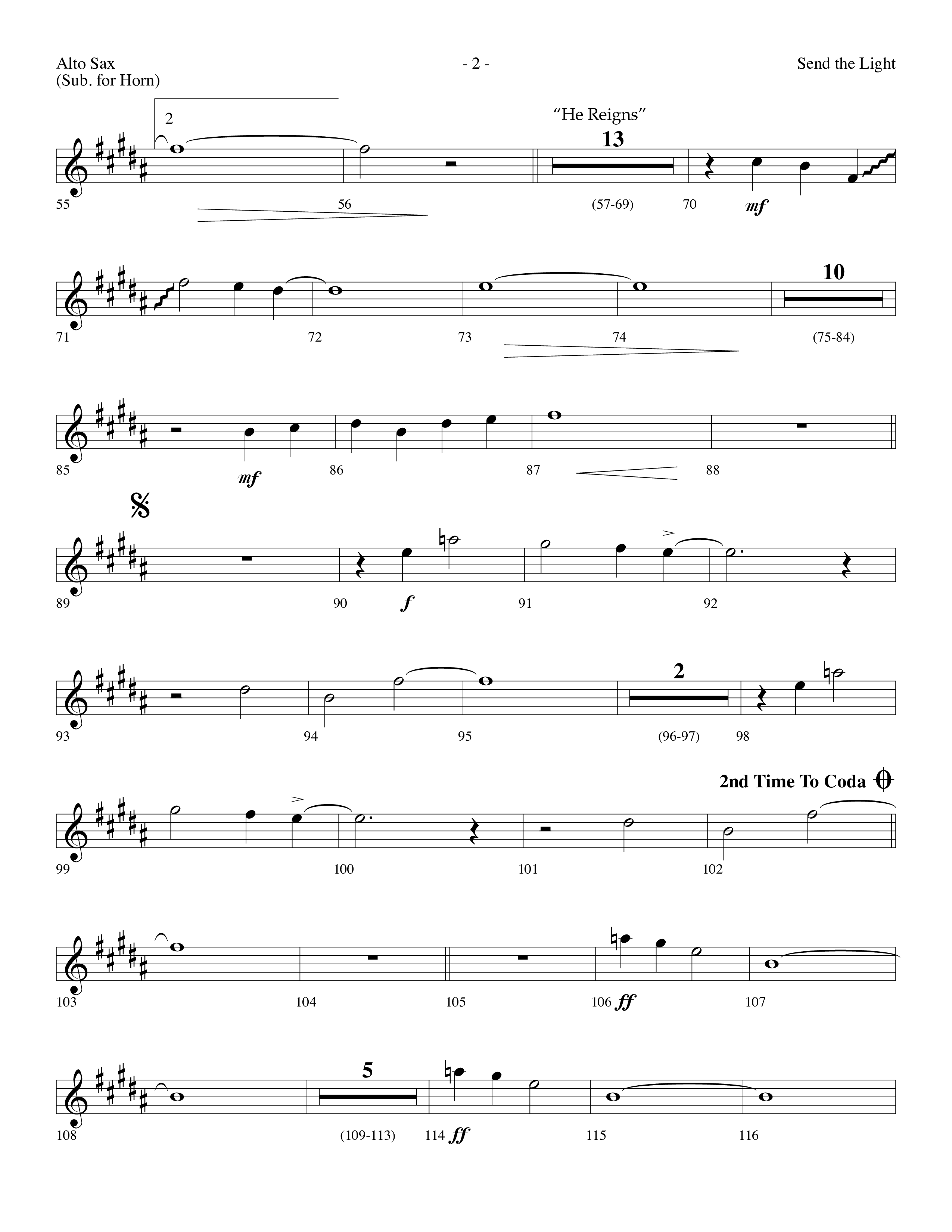 Send The Light (with He Reigns) (Choral Anthem SATB) Alto Sax (Lifeway Choral / Arr. Dennis Allen)