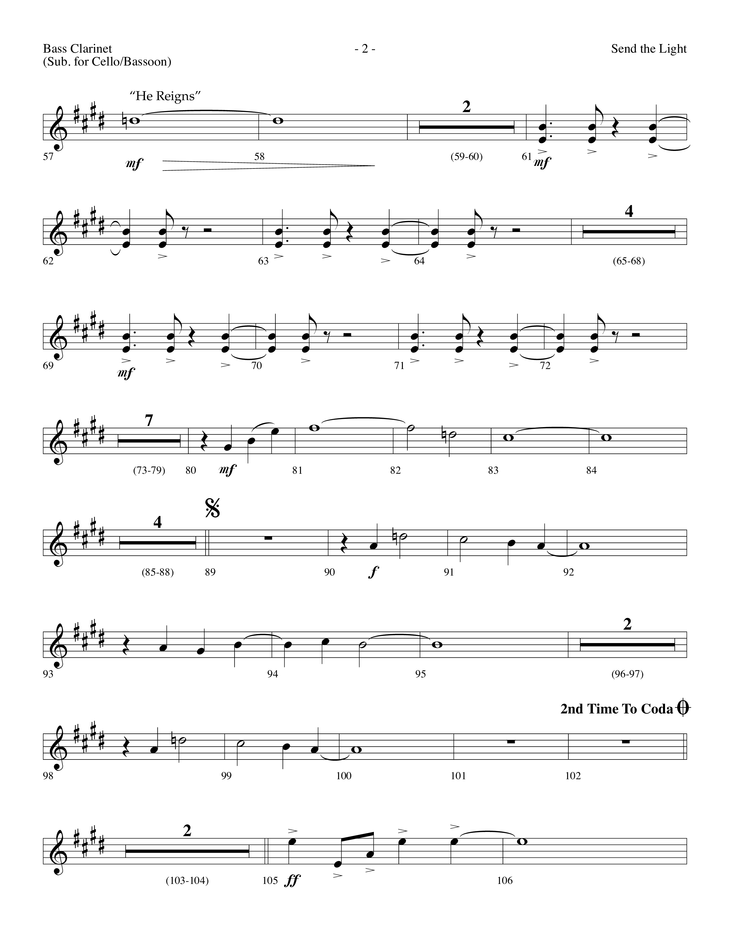 Send The Light (with He Reigns) (Choral Anthem SATB) Bass Clarinet (Lifeway Choral / Arr. Dennis Allen)