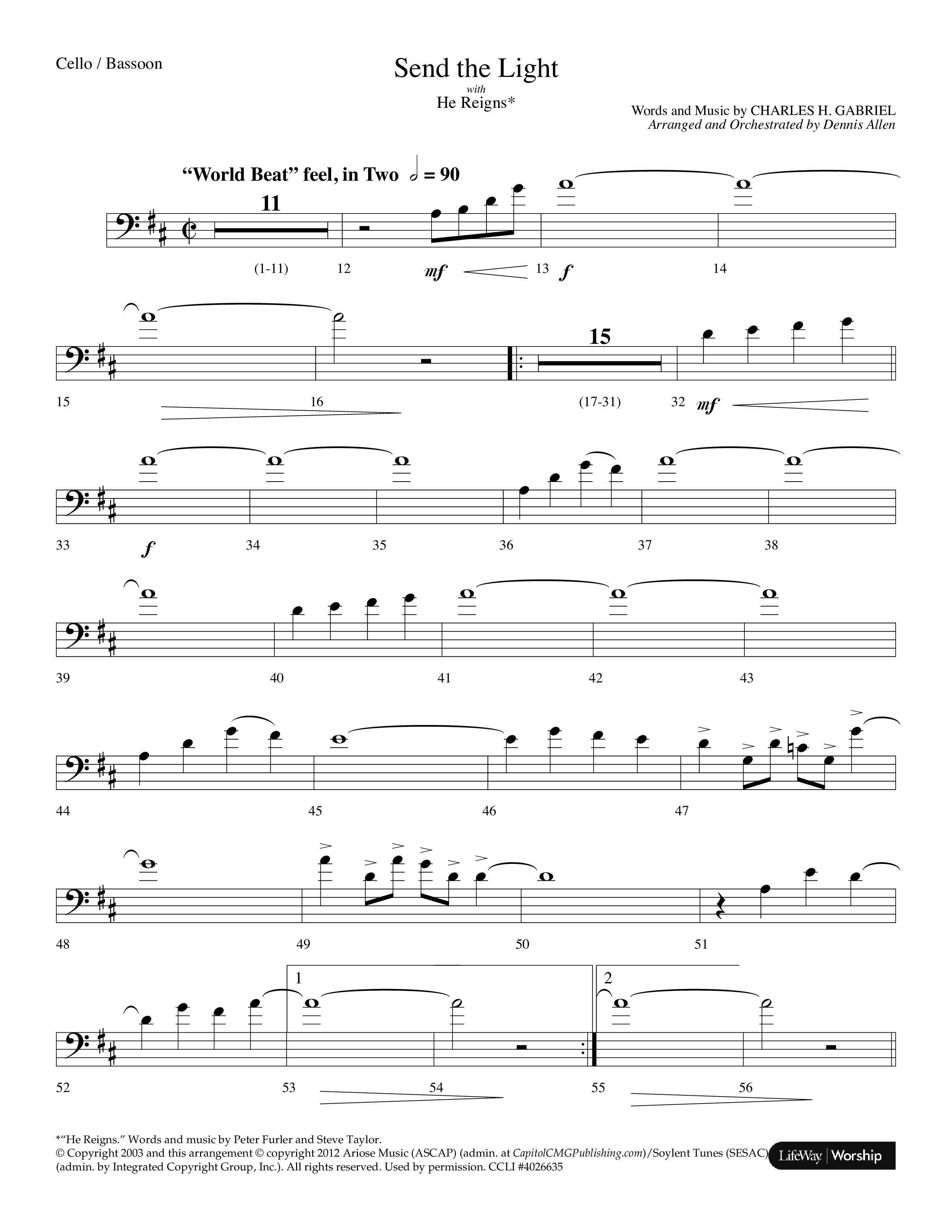 Send The Light (with He Reigns) (Choral Anthem SATB) Cello (Lifeway Choral / Arr. Dennis Allen)