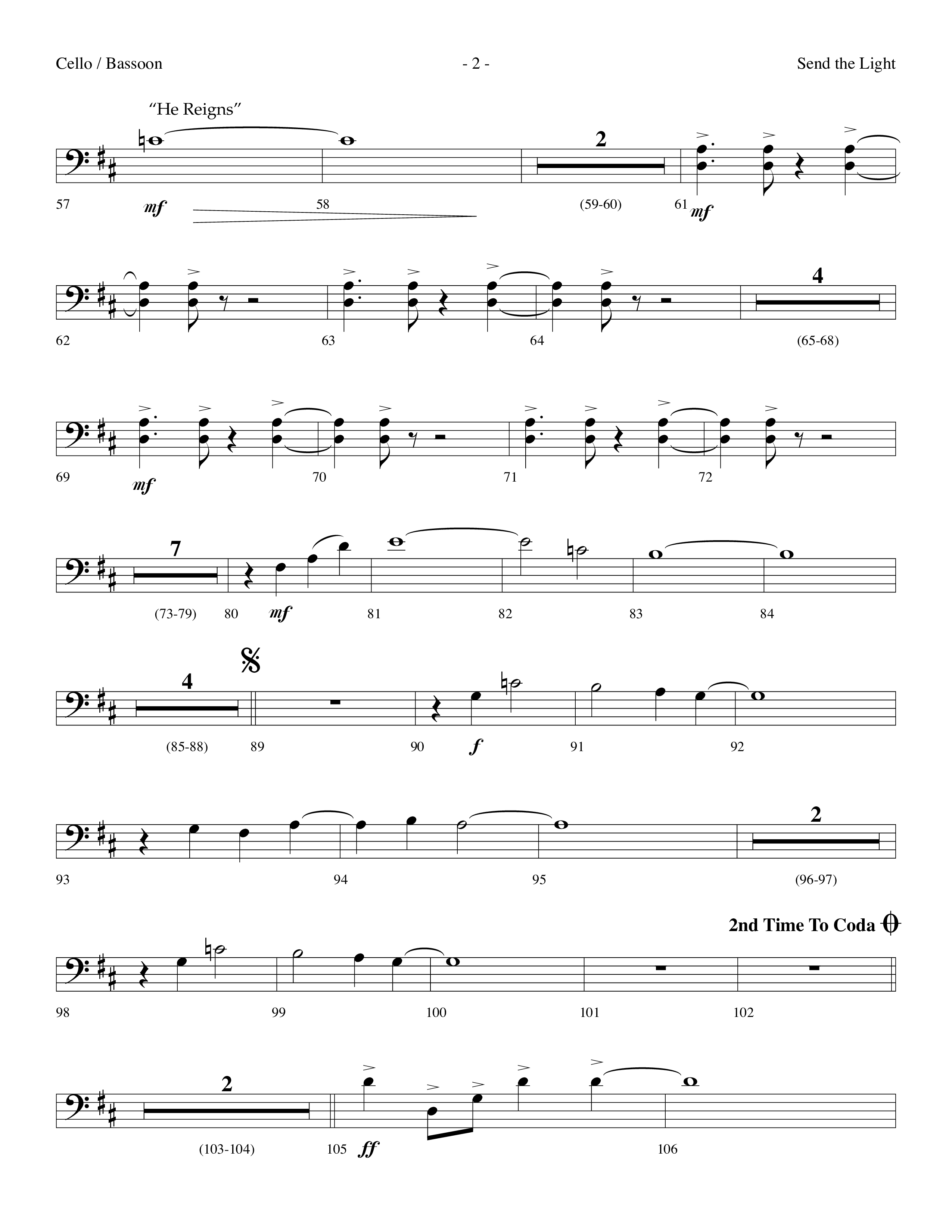 Send The Light (with He Reigns) (Choral Anthem SATB) Cello (Lifeway Choral / Arr. Dennis Allen)