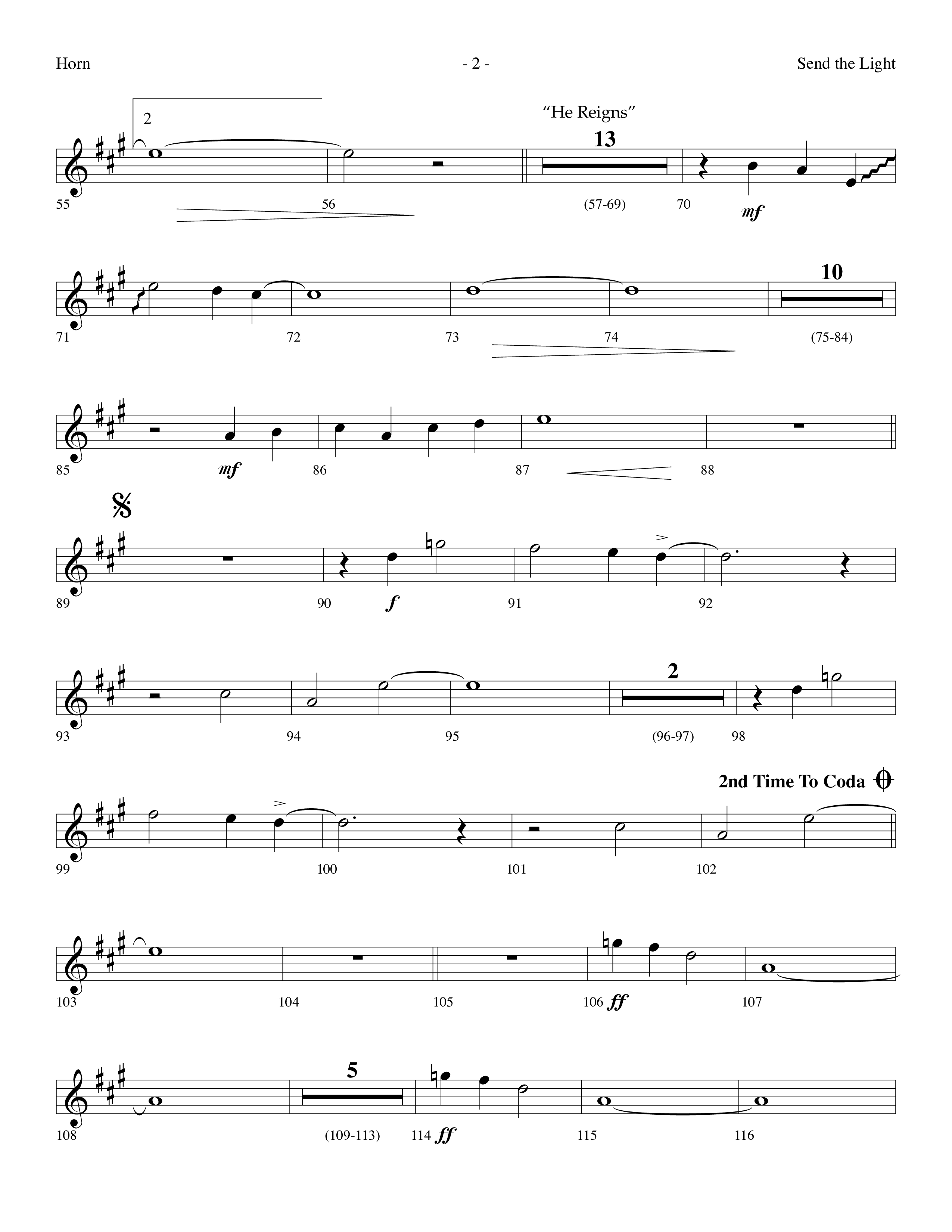 Send The Light (with He Reigns) (Choral Anthem SATB) French Horn (Lifeway Choral / Arr. Dennis Allen)