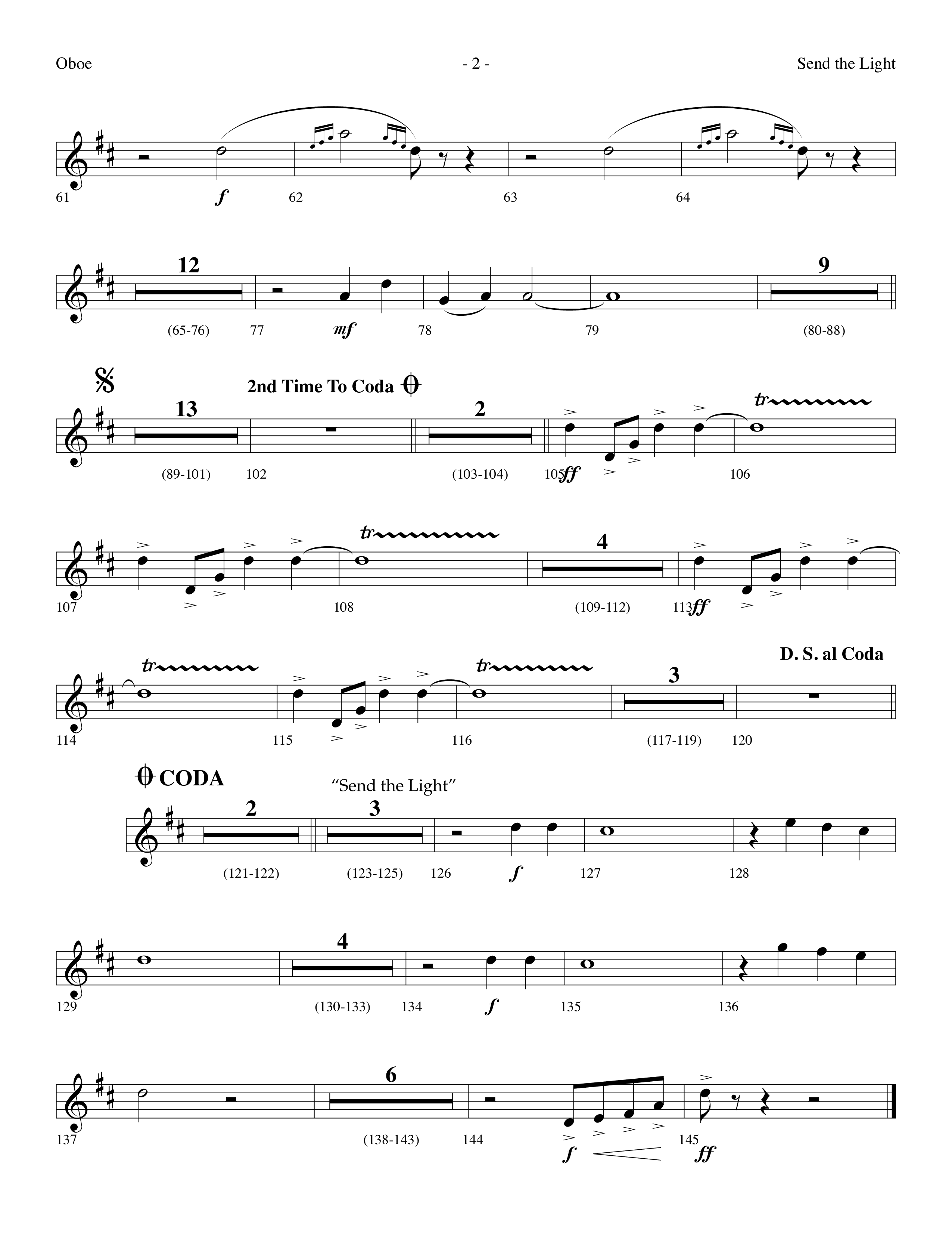 Send The Light (with He Reigns) (Choral Anthem SATB) Oboe (Lifeway Choral / Arr. Dennis Allen)