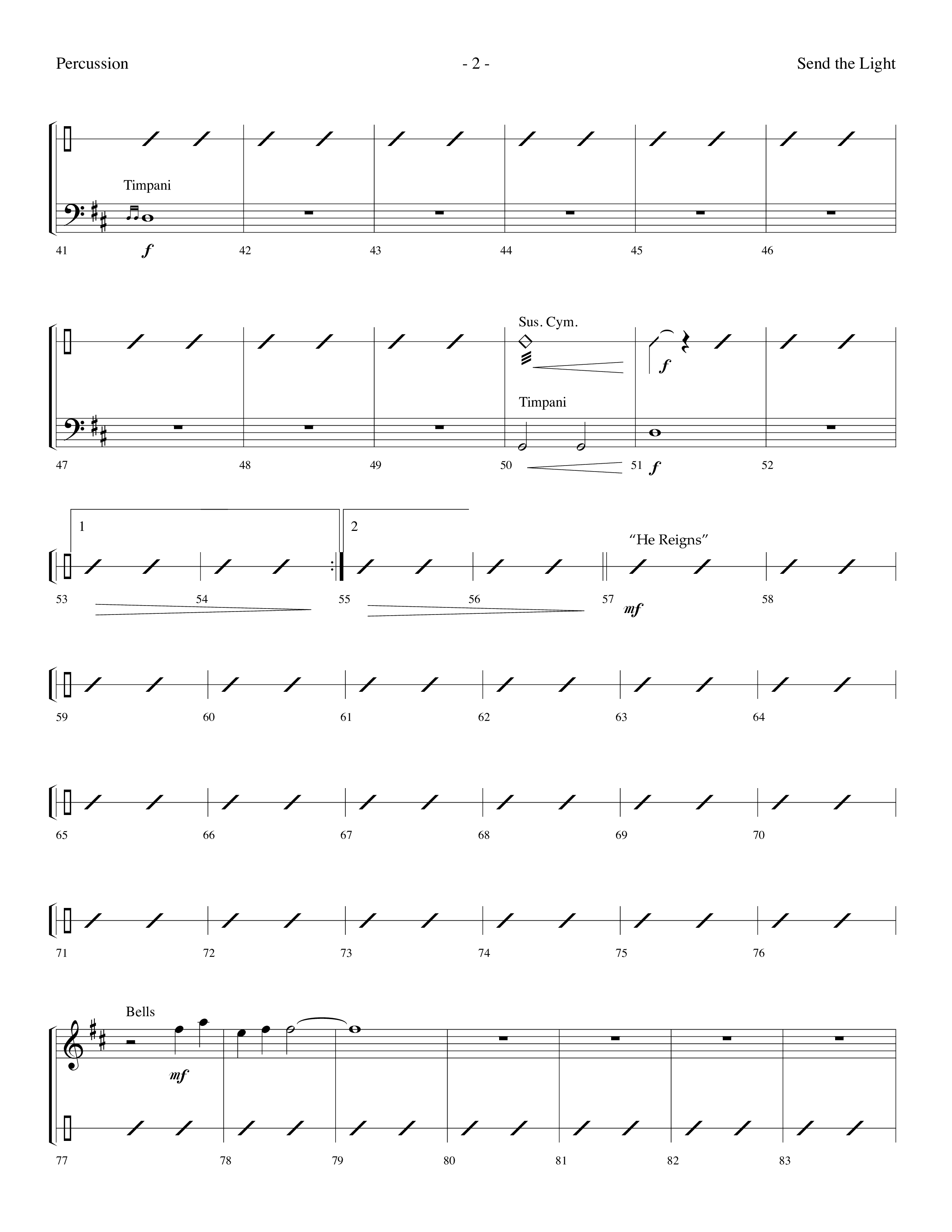 Send The Light (with He Reigns) (Choral Anthem SATB) Percussion (Lifeway Choral / Arr. Dennis Allen)