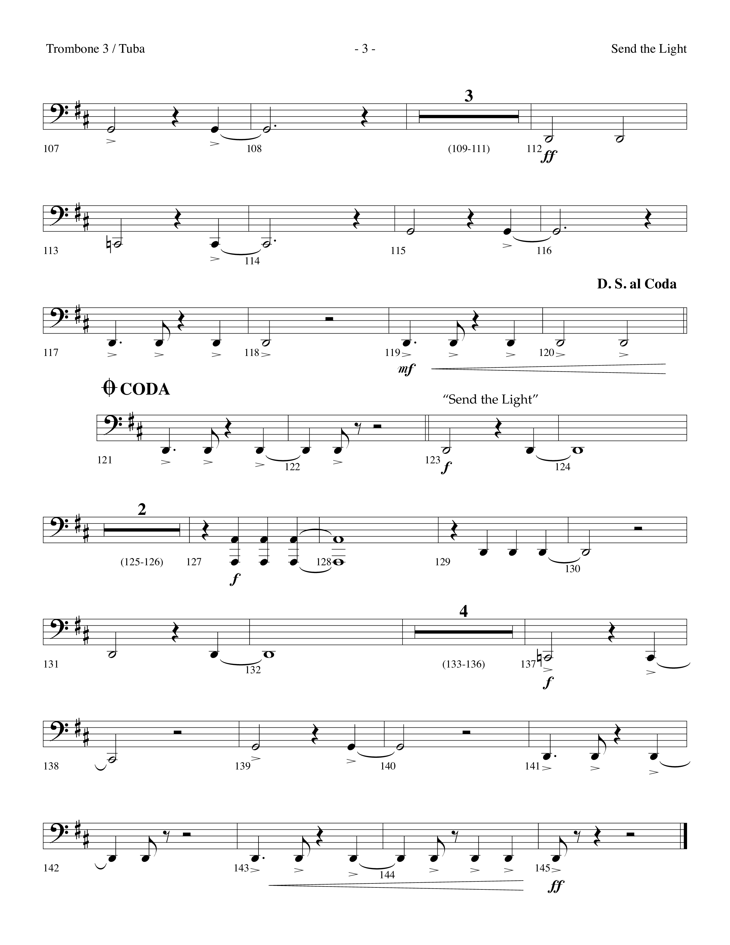 Send The Light (with He Reigns) (Choral Anthem SATB) Trombone 3/Tuba (Lifeway Choral / Arr. Dennis Allen)