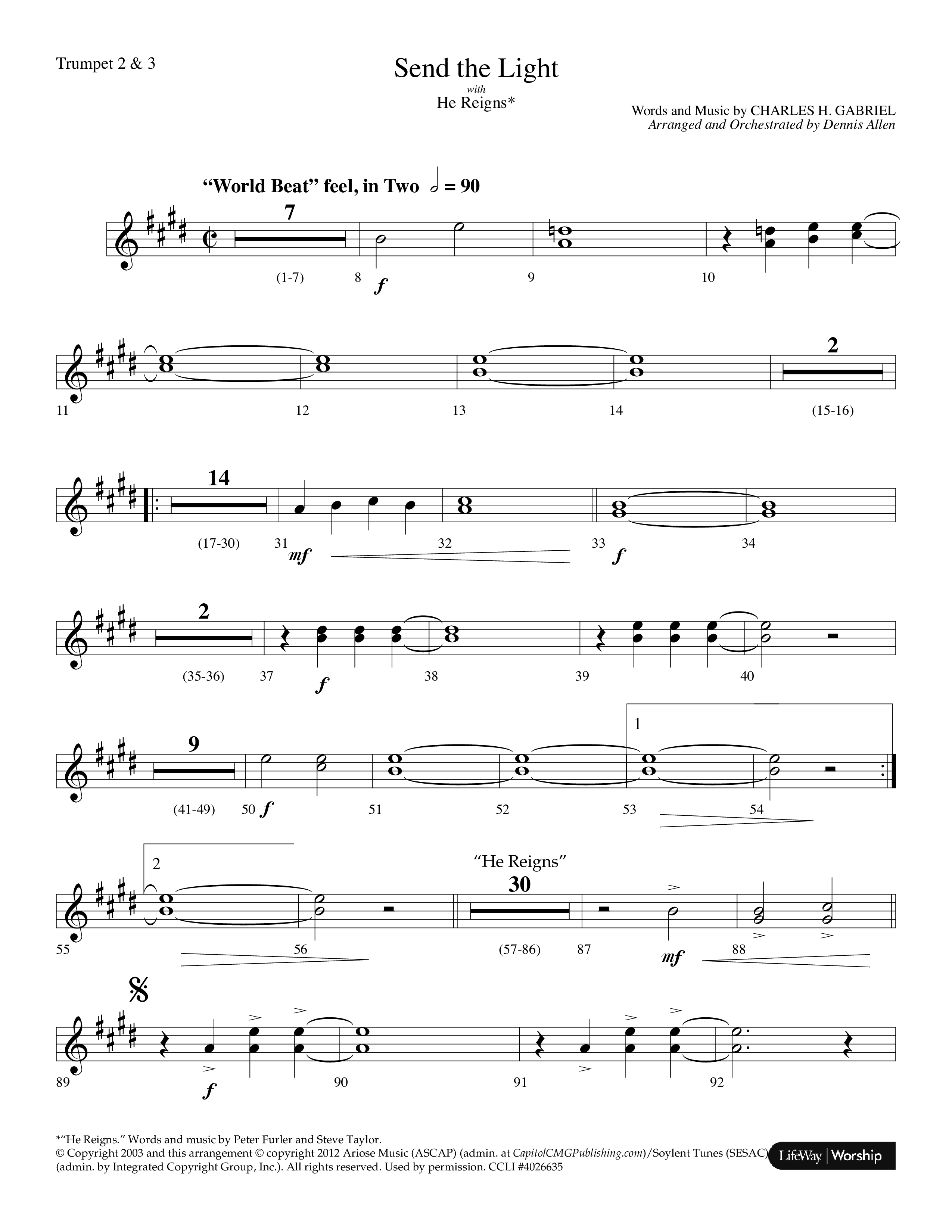 Send The Light (with He Reigns) (Choral Anthem SATB) Trumpet 2/3 (Lifeway Choral / Arr. Dennis Allen)