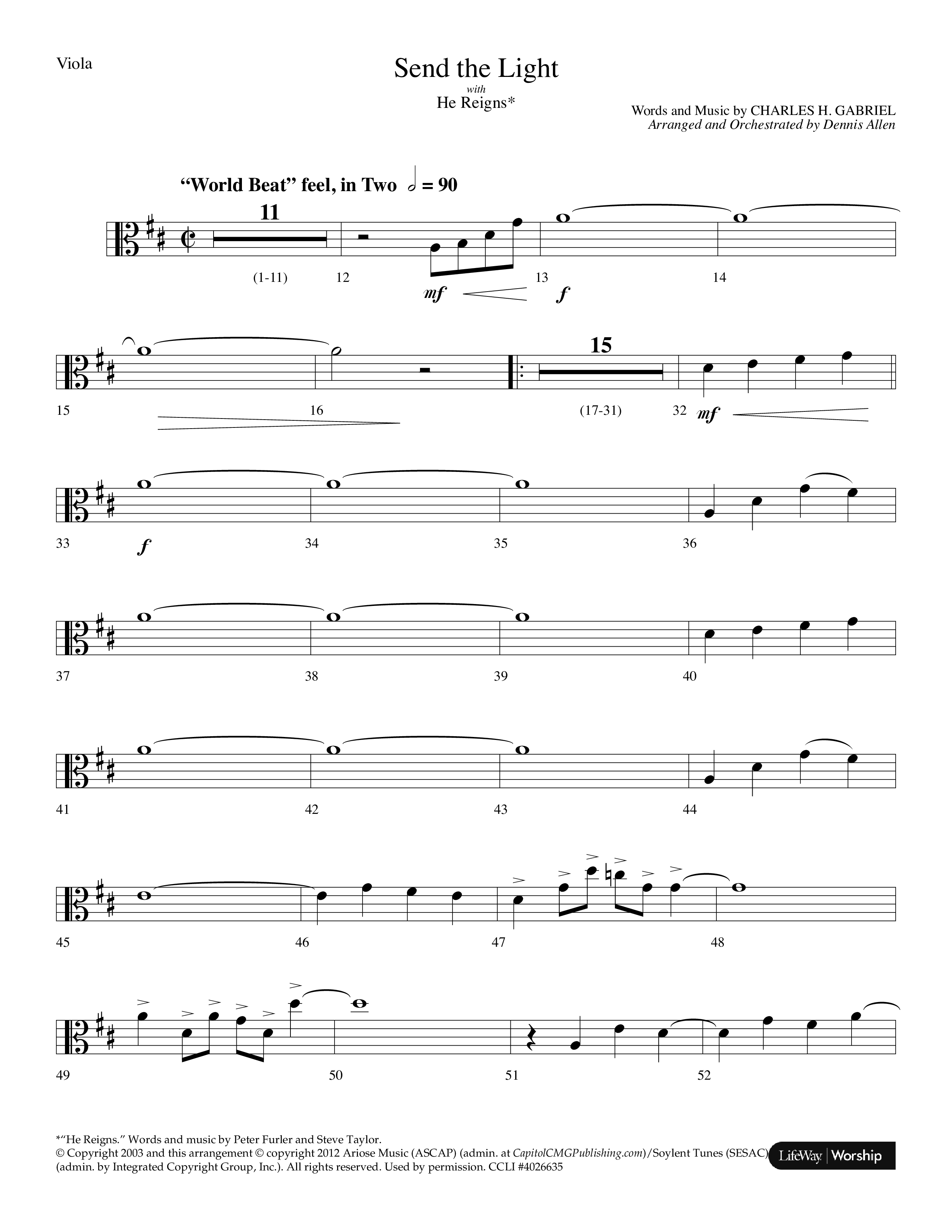 Send The Light (with He Reigns) (Choral Anthem SATB) Viola (Lifeway Choral / Arr. Dennis Allen)