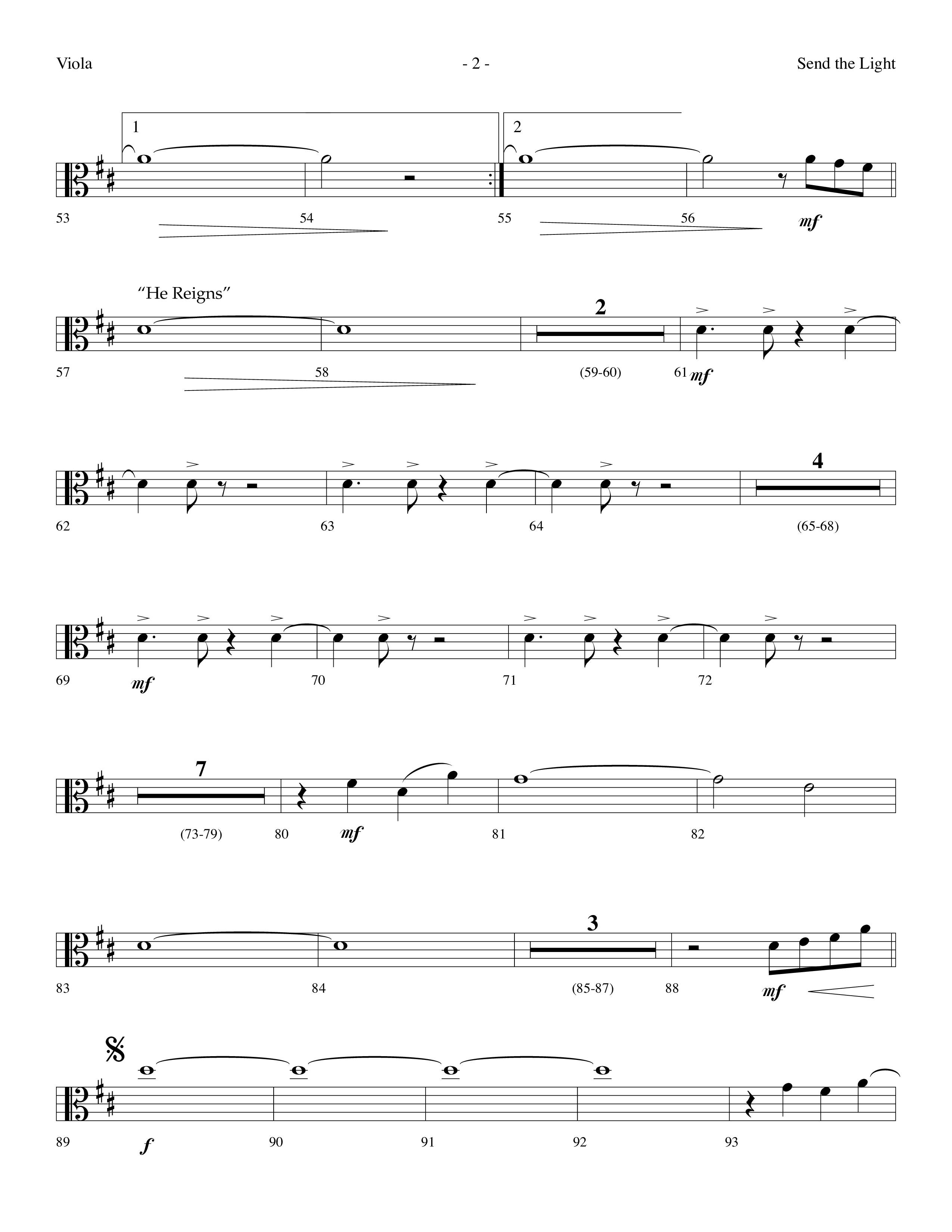 Send The Light (with He Reigns) (Choral Anthem SATB) Viola (Lifeway Choral / Arr. Dennis Allen)