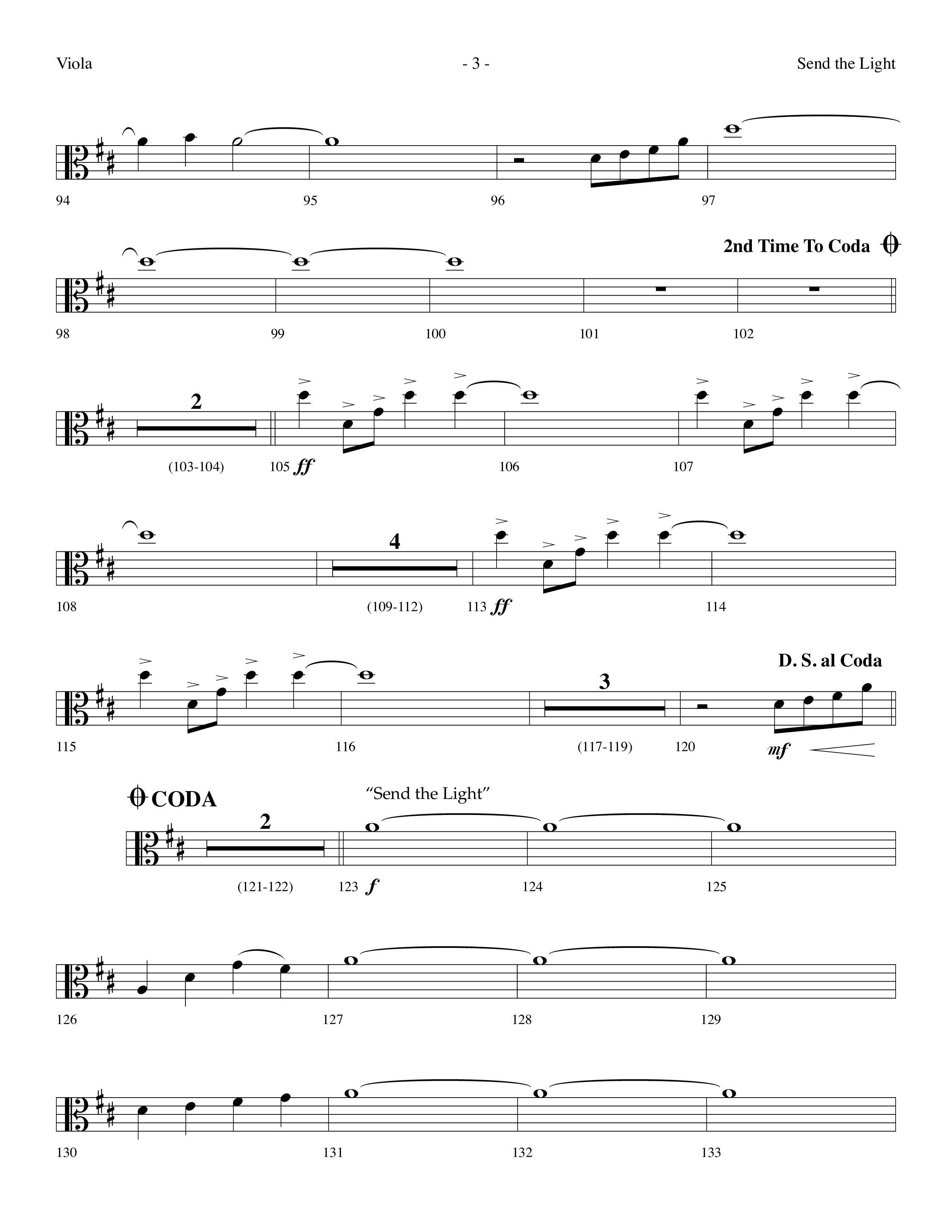 Send The Light (with He Reigns) (Choral Anthem SATB) Viola (Lifeway Choral / Arr. Dennis Allen)