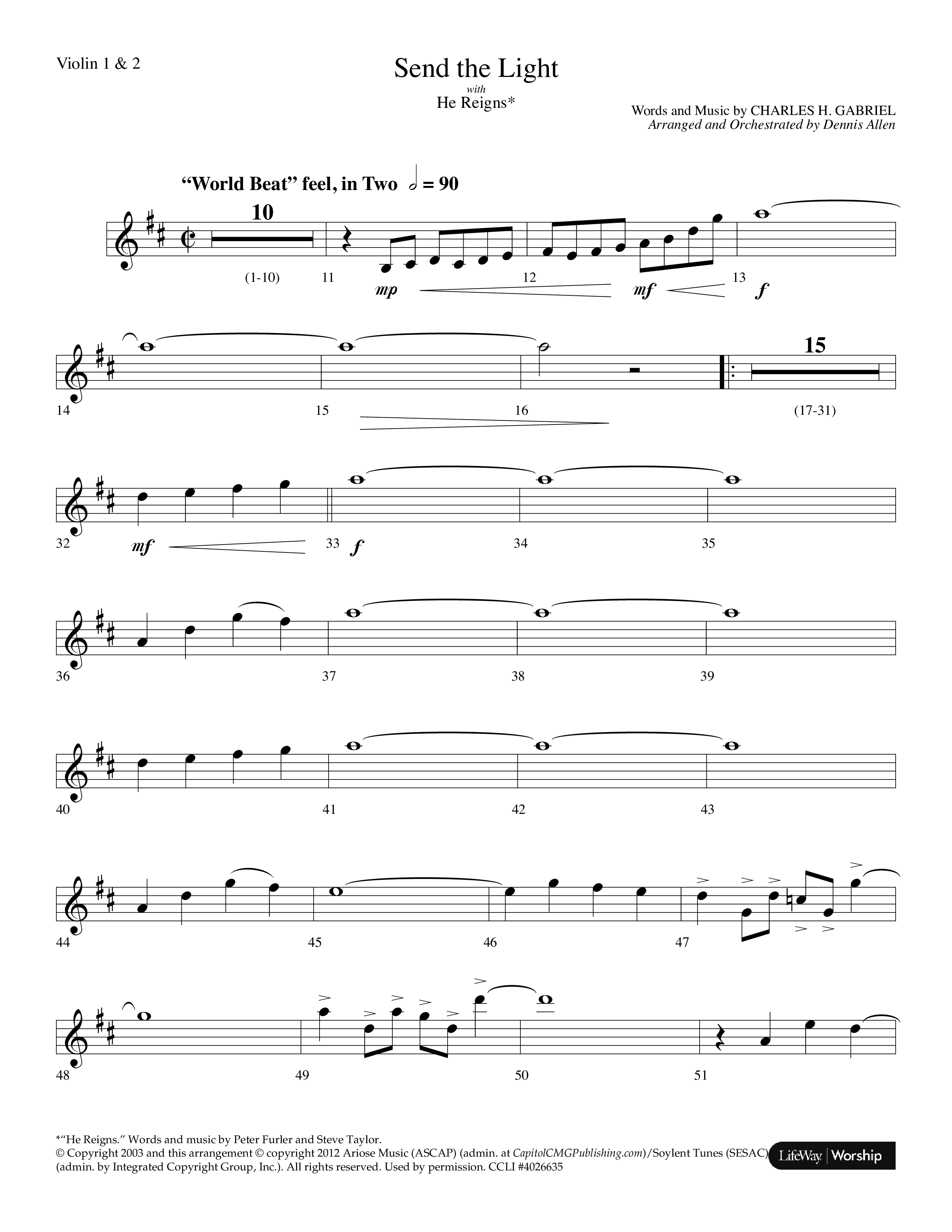 Send The Light (with He Reigns) (Choral Anthem SATB) Violin 1/2 (Lifeway Choral / Arr. Dennis Allen)