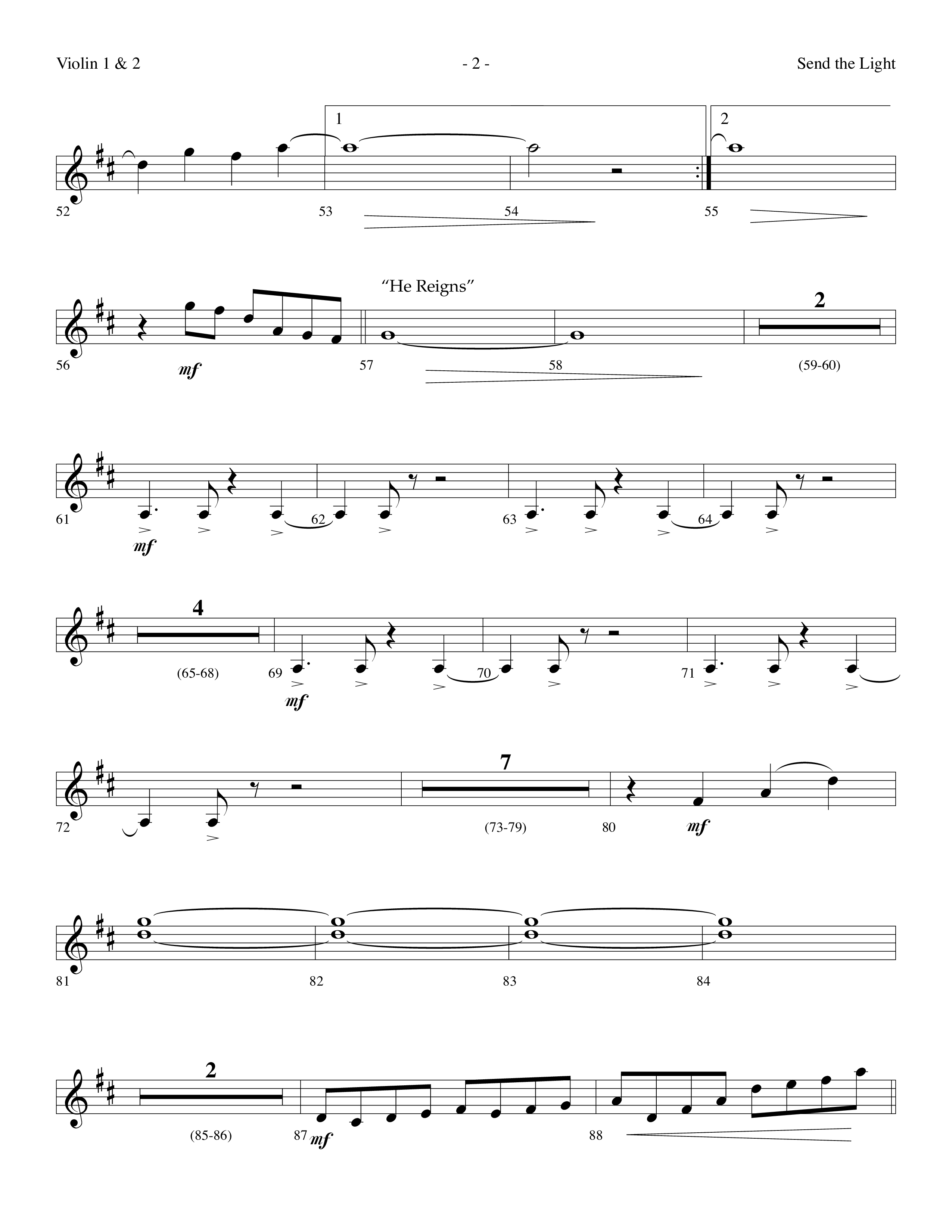Send The Light (with He Reigns) (Choral Anthem SATB) Violin 1/2 (Lifeway Choral / Arr. Dennis Allen)