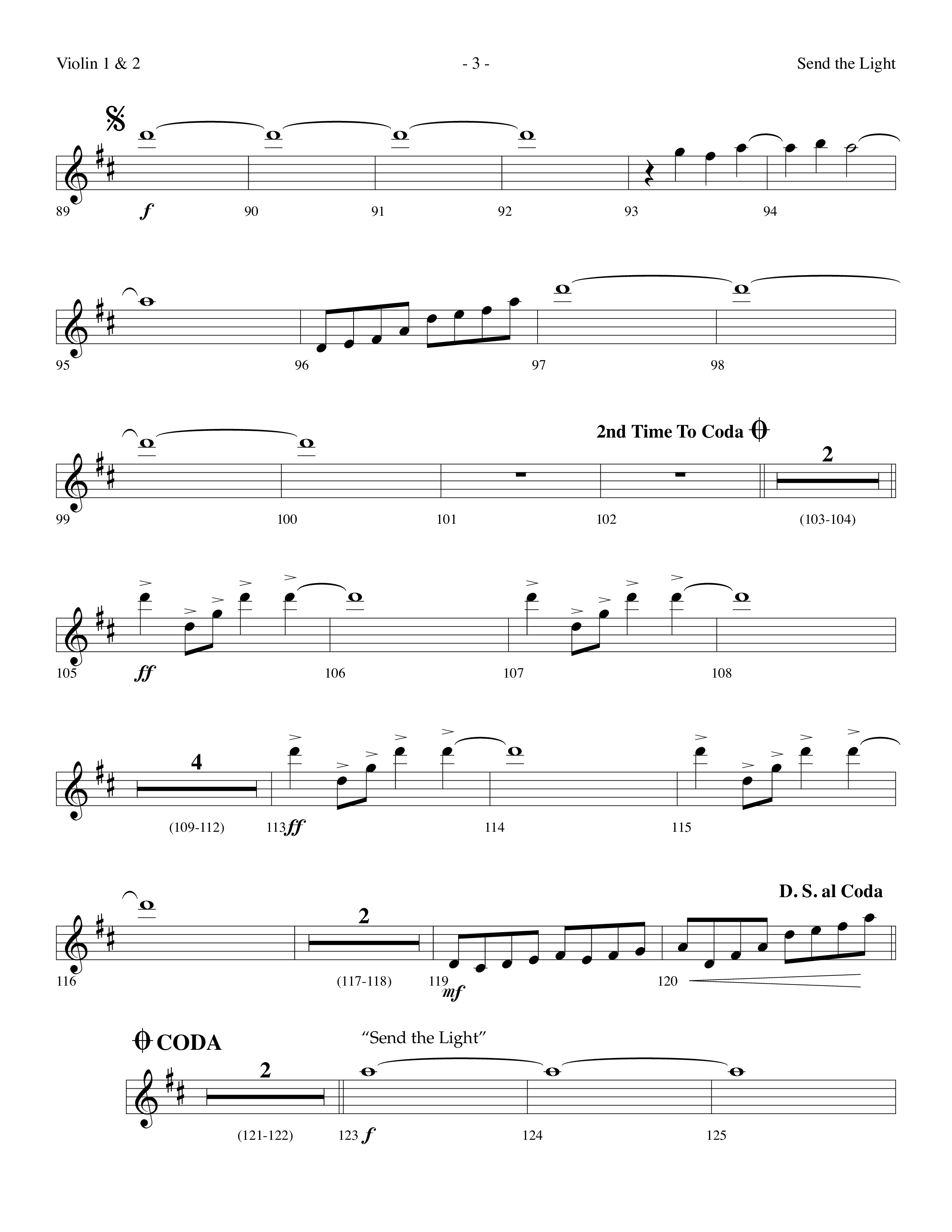 Send The Light (with He Reigns) (Choral Anthem SATB) Violin 1/2 (Lifeway Choral / Arr. Dennis Allen)