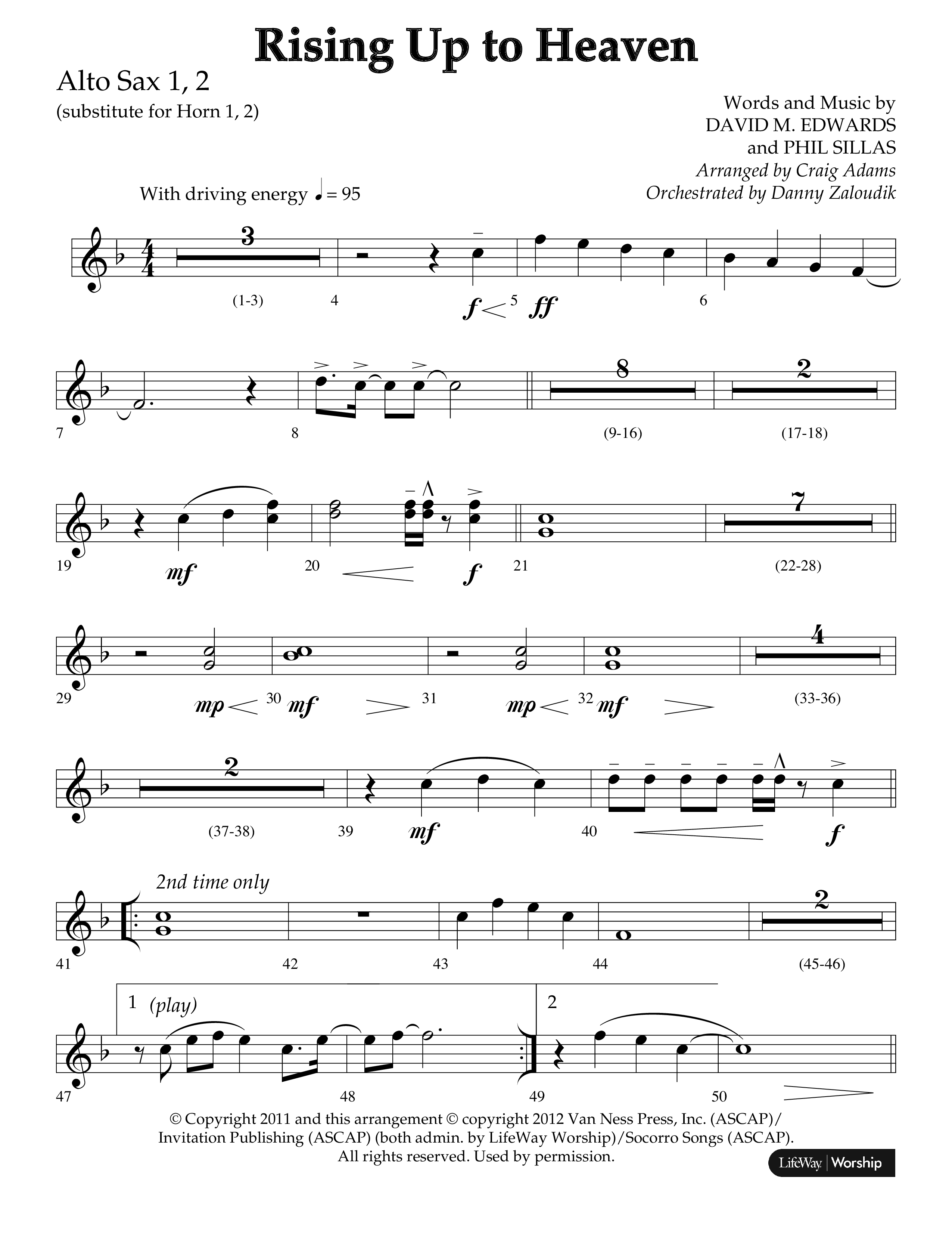 Rising Up To Heaven (Choral Anthem SATB) Alto Sax 1/2 (Lifeway Choral / Arr. Craig Adams / Orch. Danny Zaloudik)
