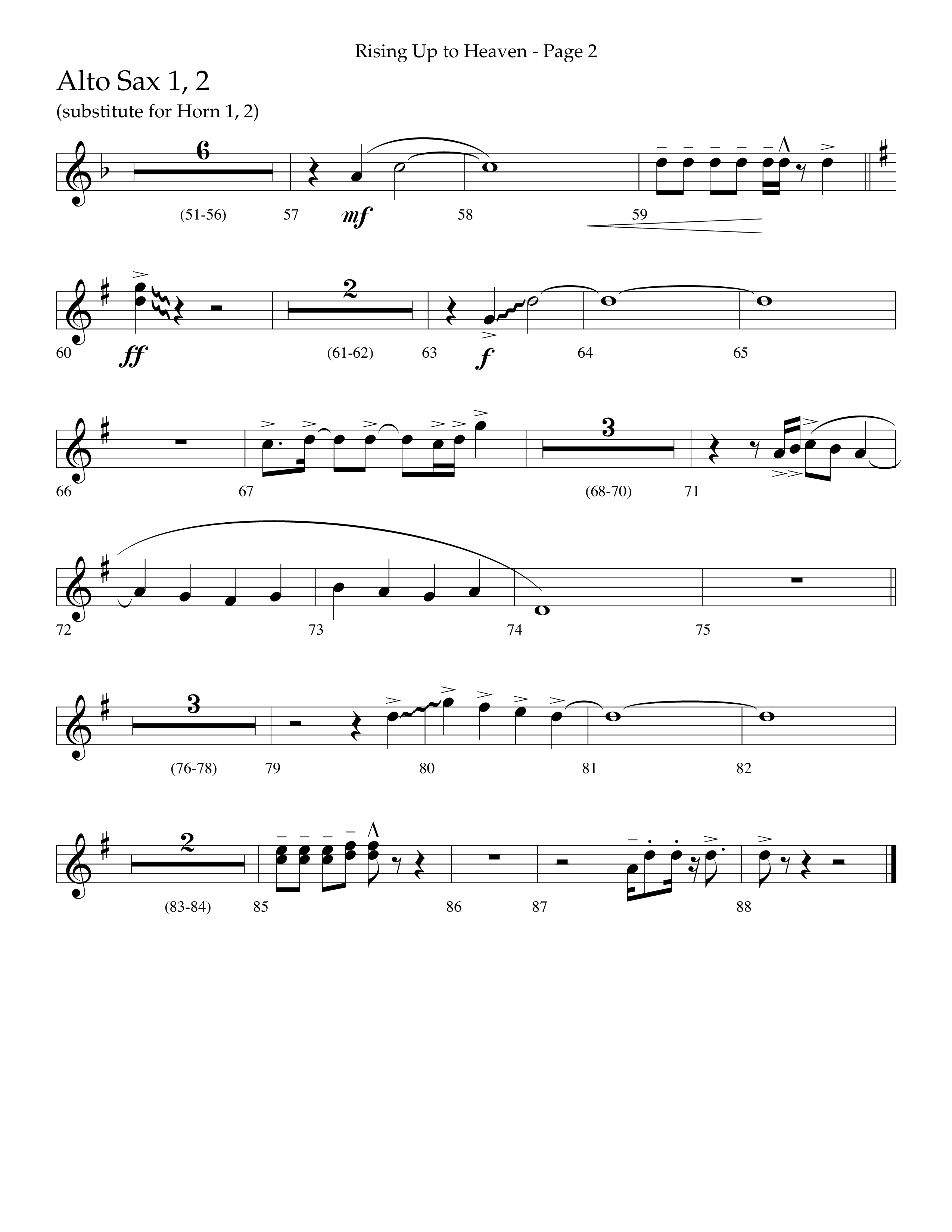 Rising Up To Heaven (Choral Anthem SATB) Alto Sax 1/2 (Lifeway Choral / Arr. Craig Adams / Orch. Danny Zaloudik)