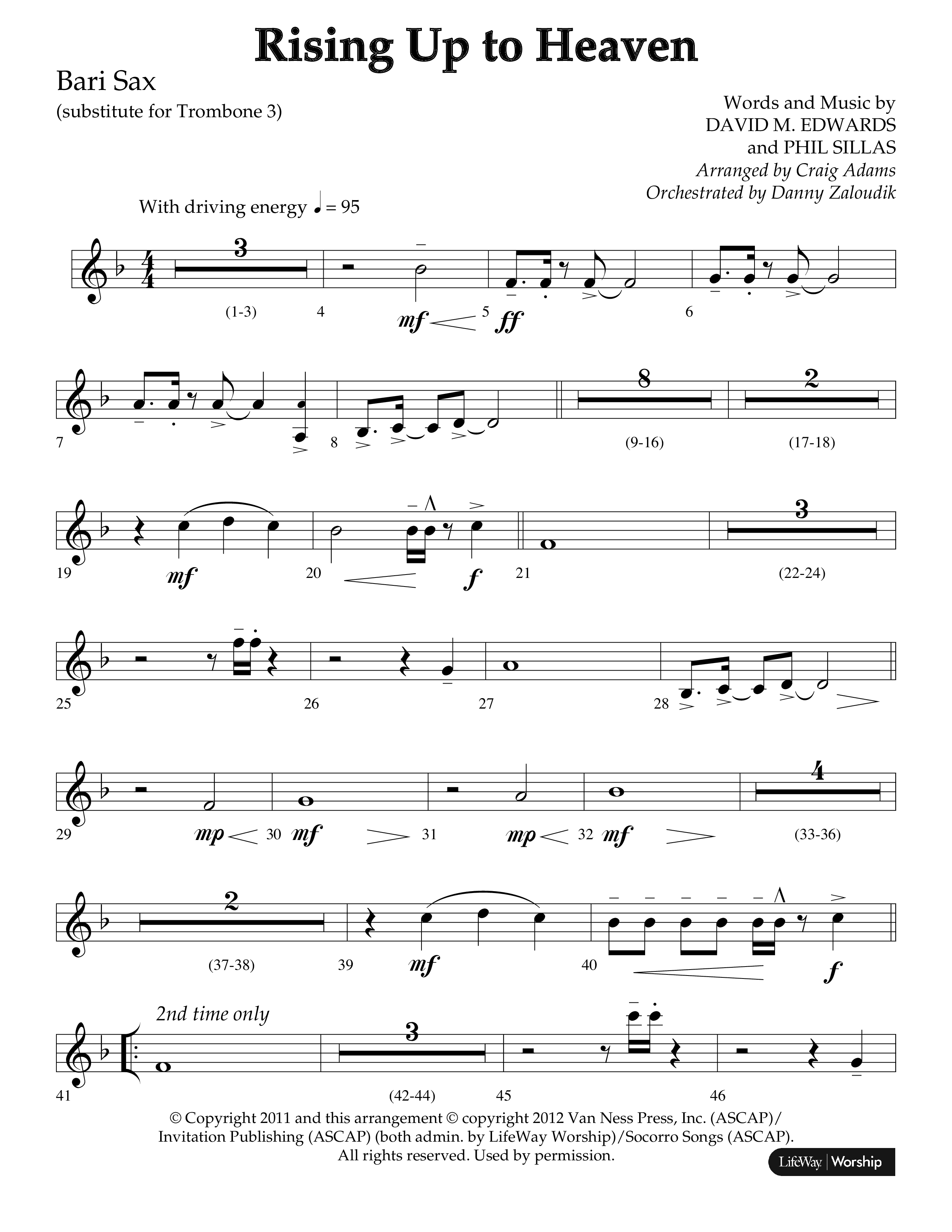 Rising Up To Heaven (Choral Anthem SATB) Bari Sax (Lifeway Choral / Arr. Craig Adams / Orch. Danny Zaloudik)