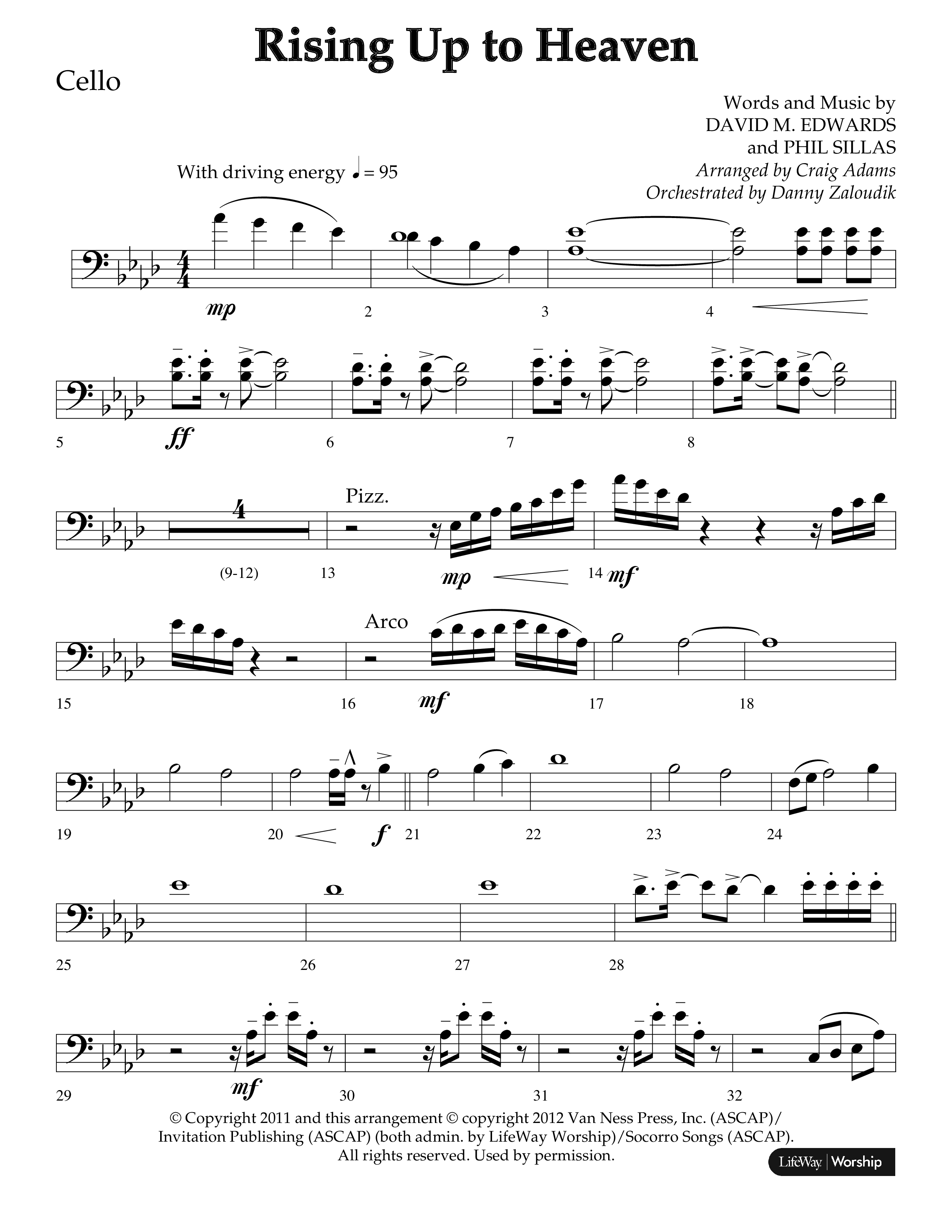 Rising Up To Heaven (Choral Anthem SATB) Cello (Lifeway Choral / Arr. Craig Adams / Orch. Danny Zaloudik)