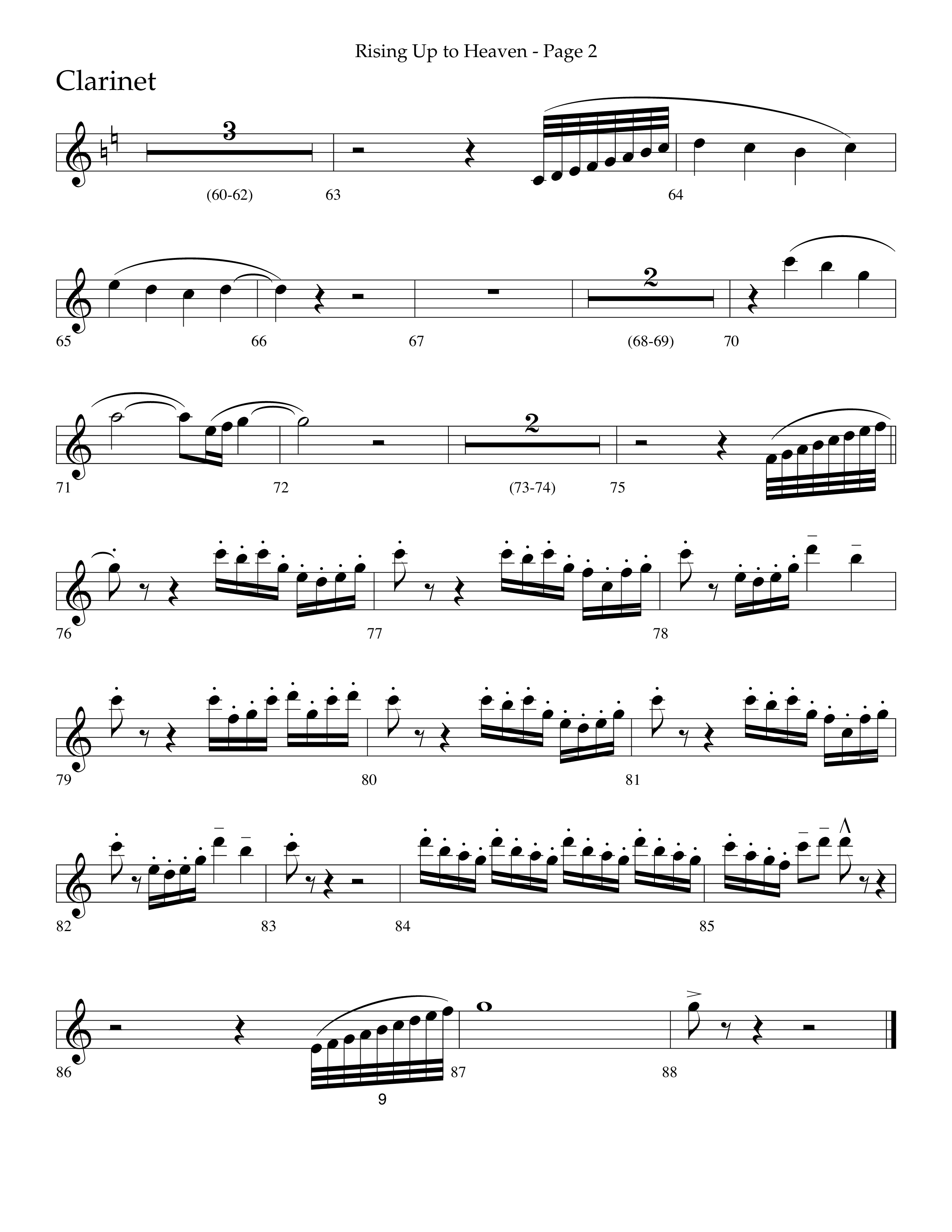 Rising Up To Heaven (Choral Anthem SATB) Clarinet 1/2 (Lifeway Choral / Arr. Craig Adams / Orch. Danny Zaloudik)