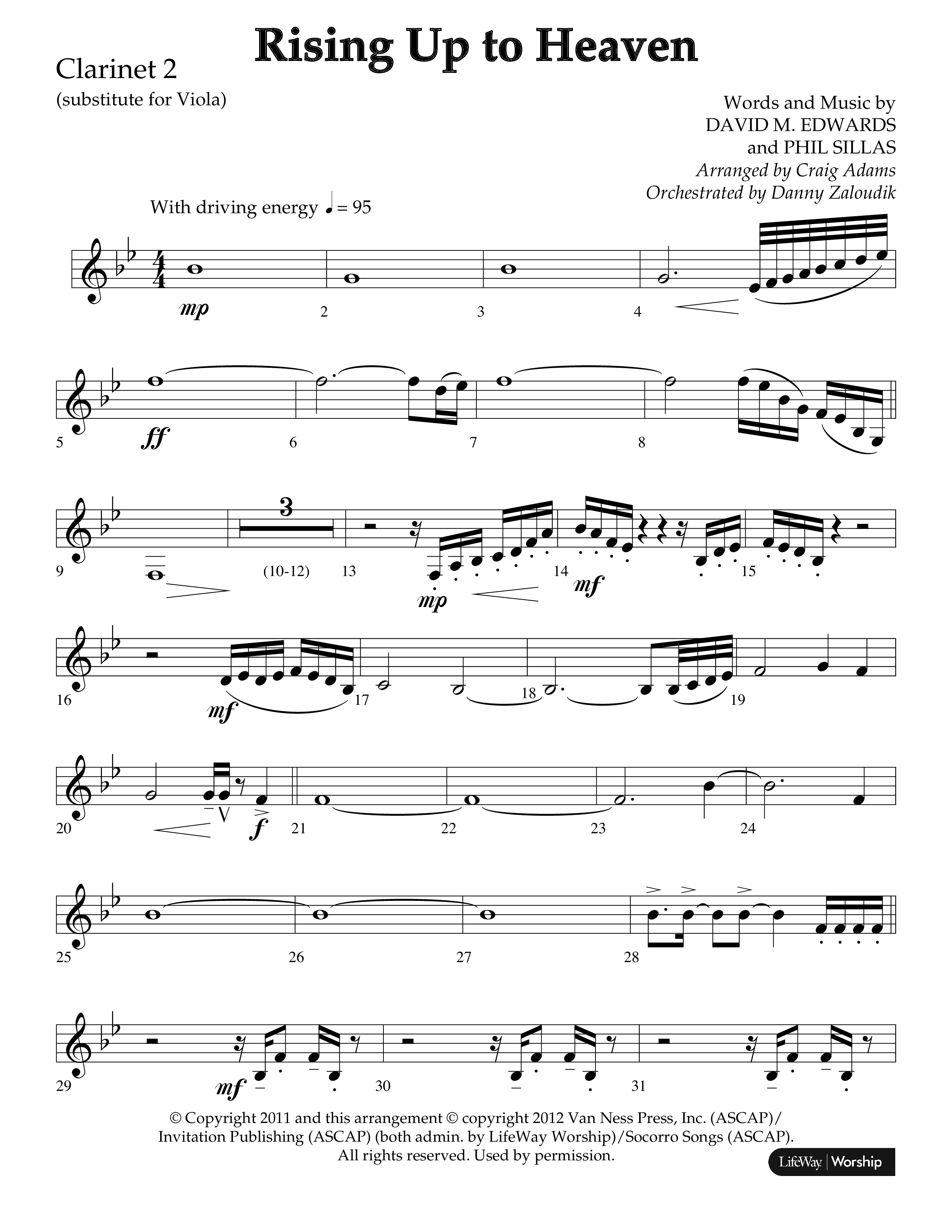 Rising Up To Heaven (Choral Anthem SATB) Clarinet 1/2 (Lifeway Choral / Arr. Craig Adams / Orch. Danny Zaloudik)