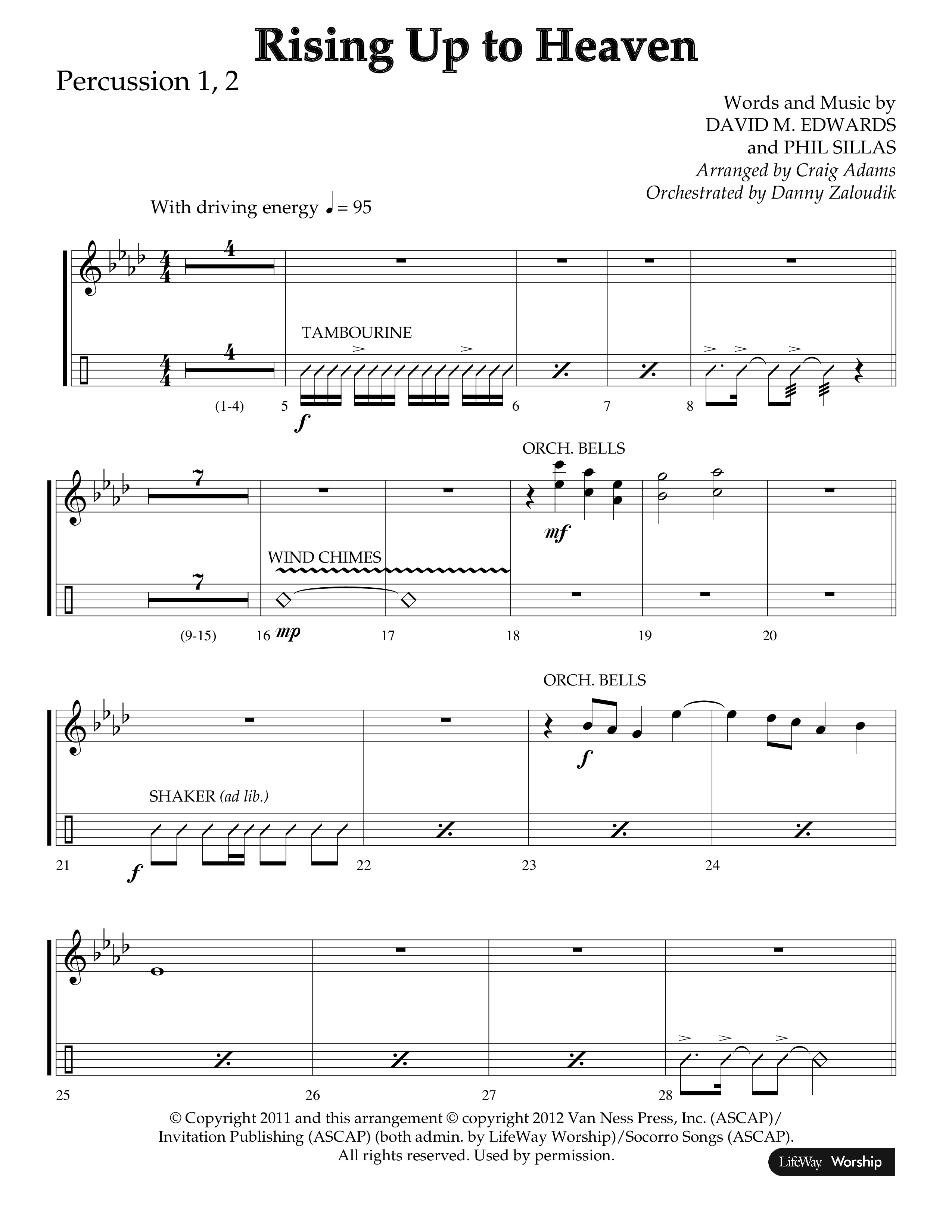 Rising Up To Heaven (Choral Anthem SATB) Percussion 1/2 (Lifeway Choral / Arr. Craig Adams / Orch. Danny Zaloudik)