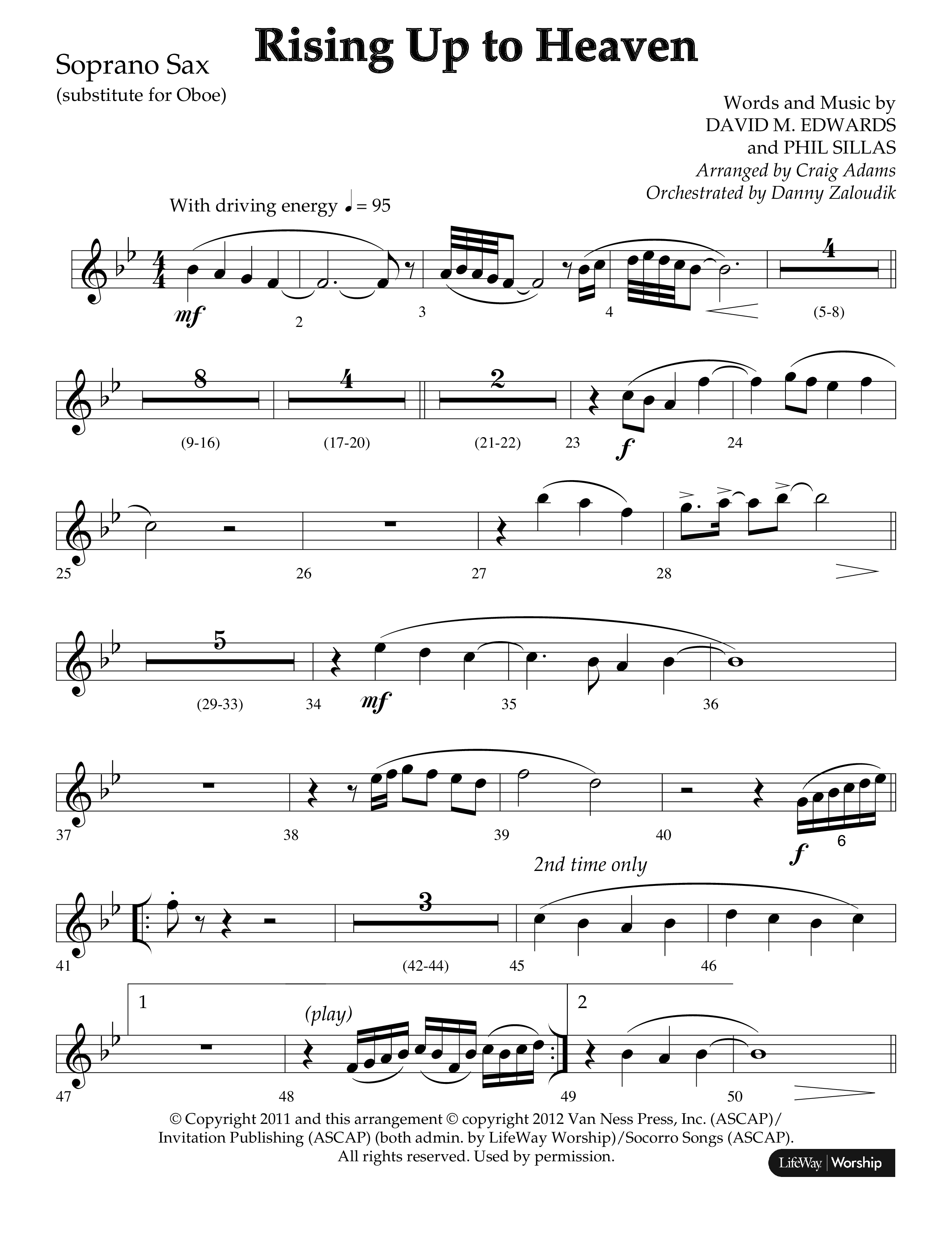 Rising Up To Heaven (Choral Anthem SATB) Soprano Sax (Lifeway Choral / Arr. Craig Adams / Orch. Danny Zaloudik)
