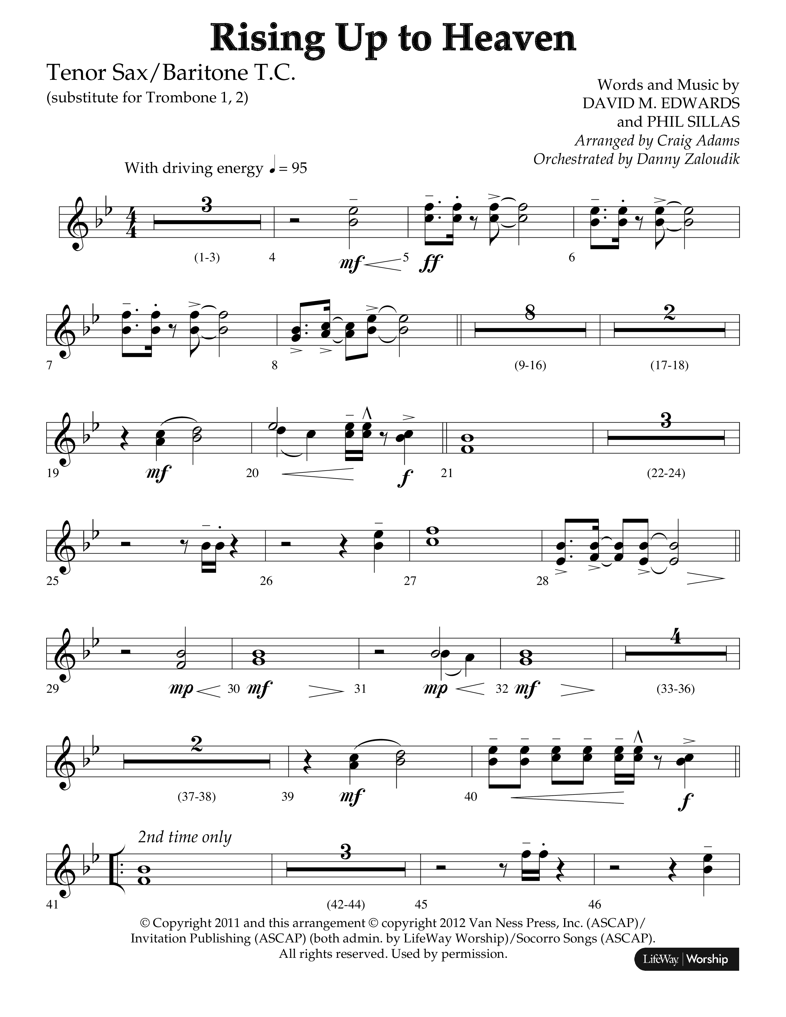 Rising Up To Heaven (Choral Anthem SATB) Tenor Sax/Baritone T.C. (Lifeway Choral / Arr. Craig Adams / Orch. Danny Zaloudik)