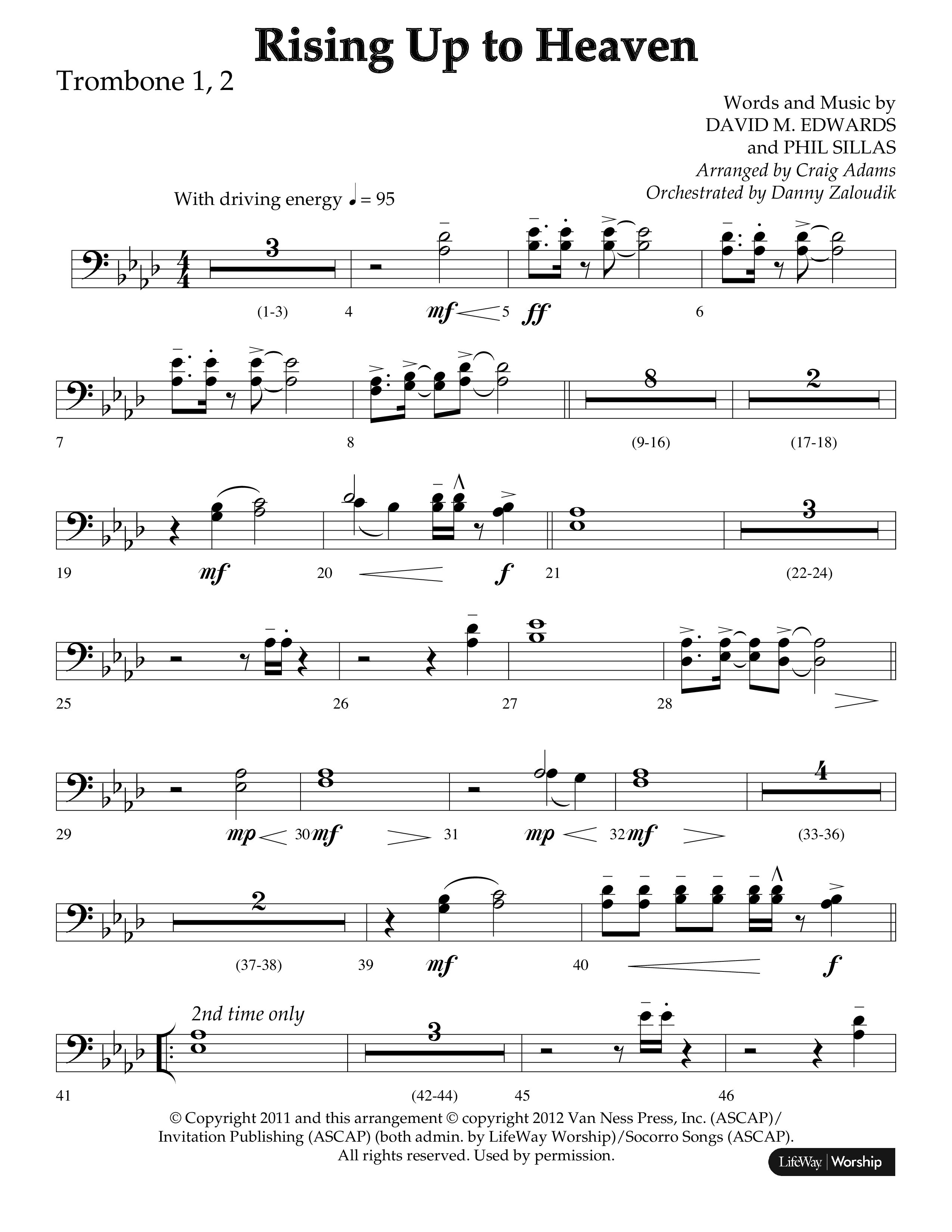 Rising Up To Heaven (Choral Anthem SATB) Trombone 1/2 (Lifeway Choral / Arr. Craig Adams / Orch. Danny Zaloudik)