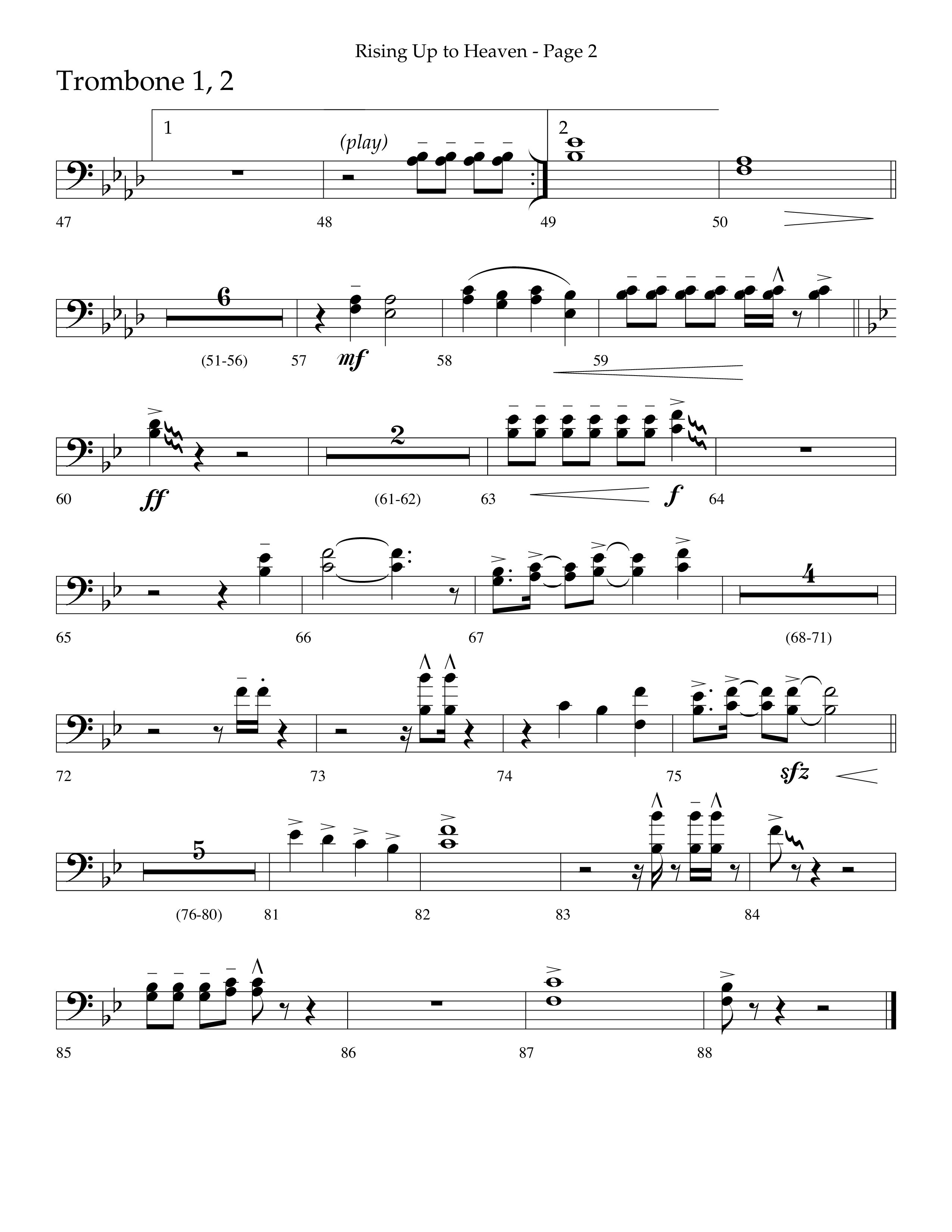 Rising Up To Heaven (Choral Anthem SATB) Trombone 1/2 (Lifeway Choral / Arr. Craig Adams / Orch. Danny Zaloudik)