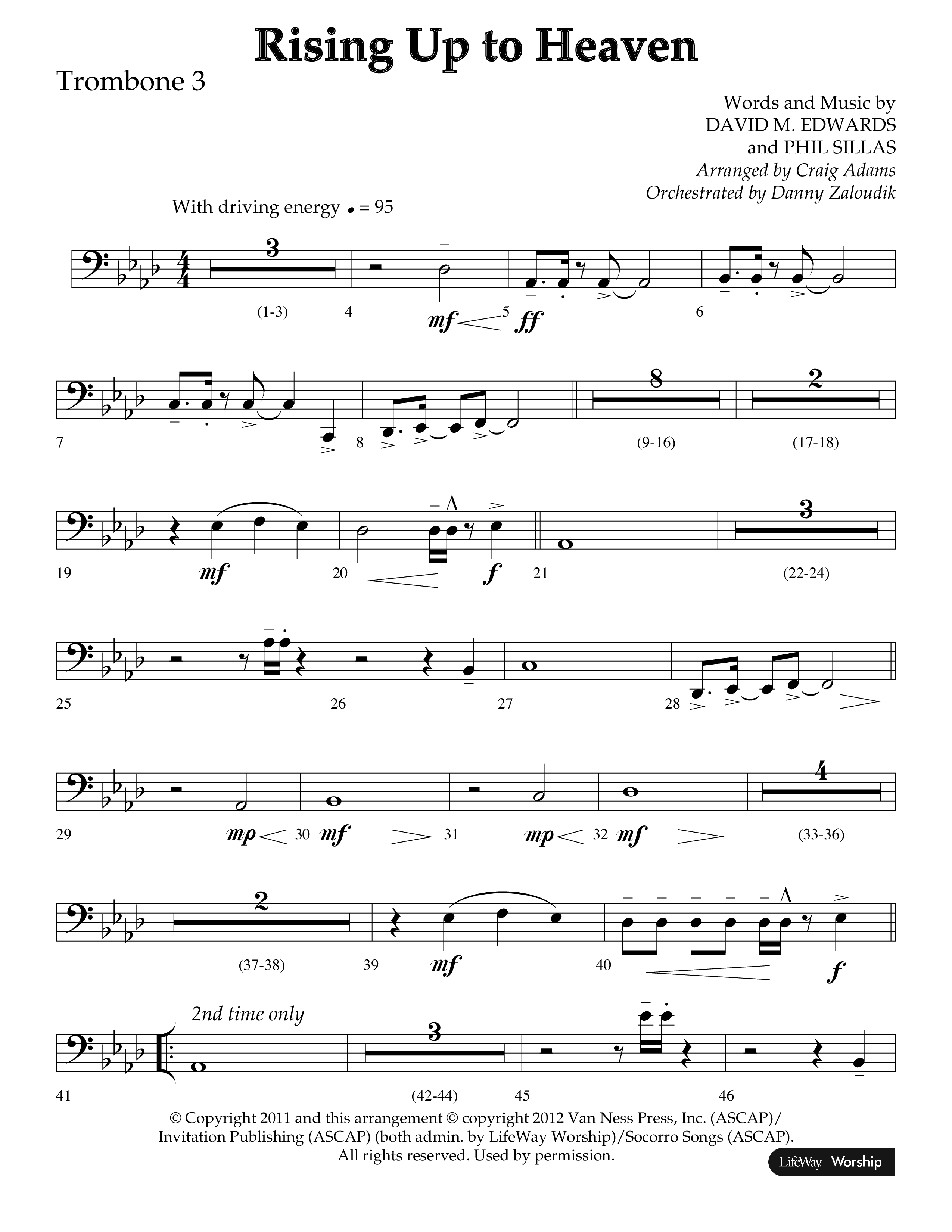 Rising Up To Heaven (Choral Anthem SATB) Trombone 3 (Lifeway Choral / Arr. Craig Adams / Orch. Danny Zaloudik)