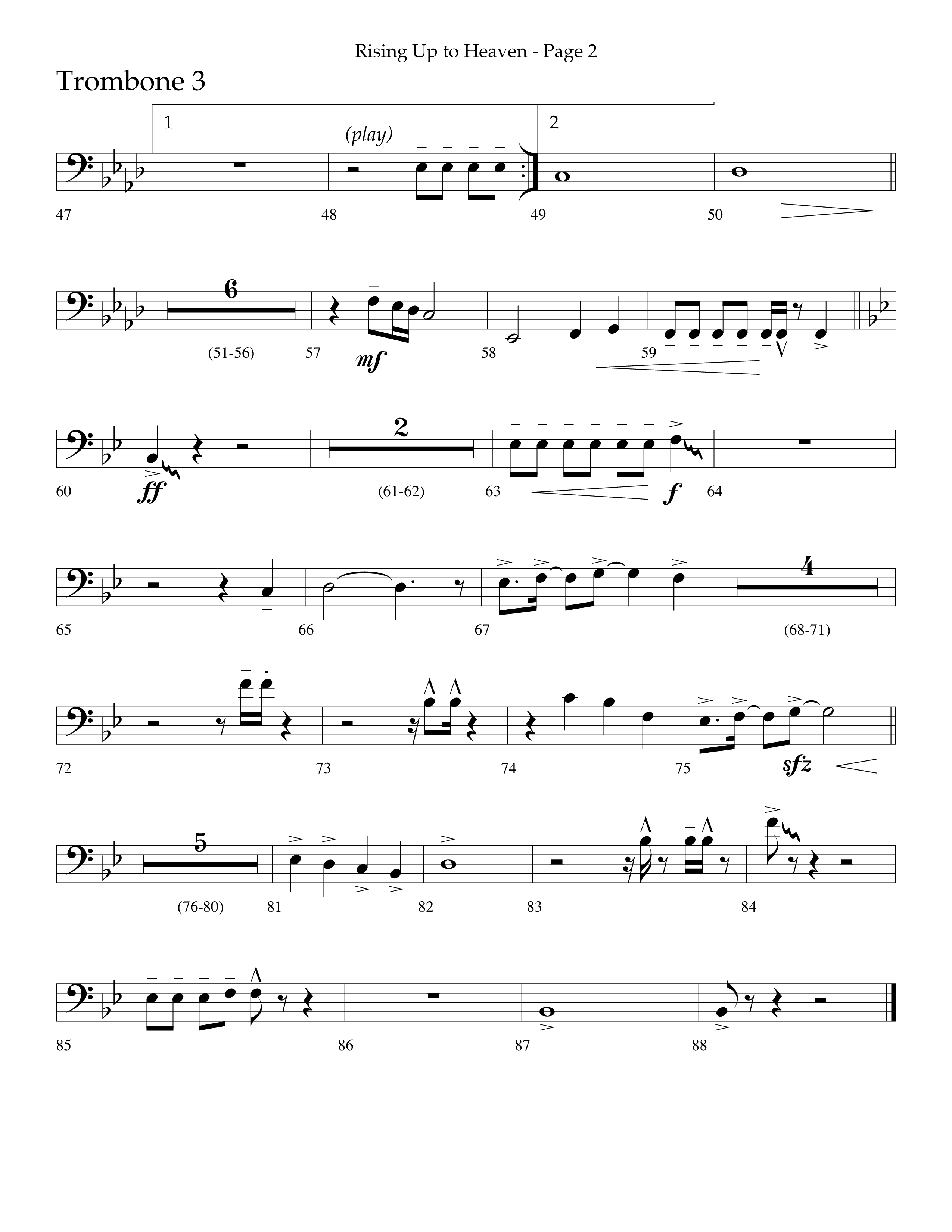 Rising Up To Heaven (Choral Anthem SATB) Trombone 3 (Lifeway Choral / Arr. Craig Adams / Orch. Danny Zaloudik)