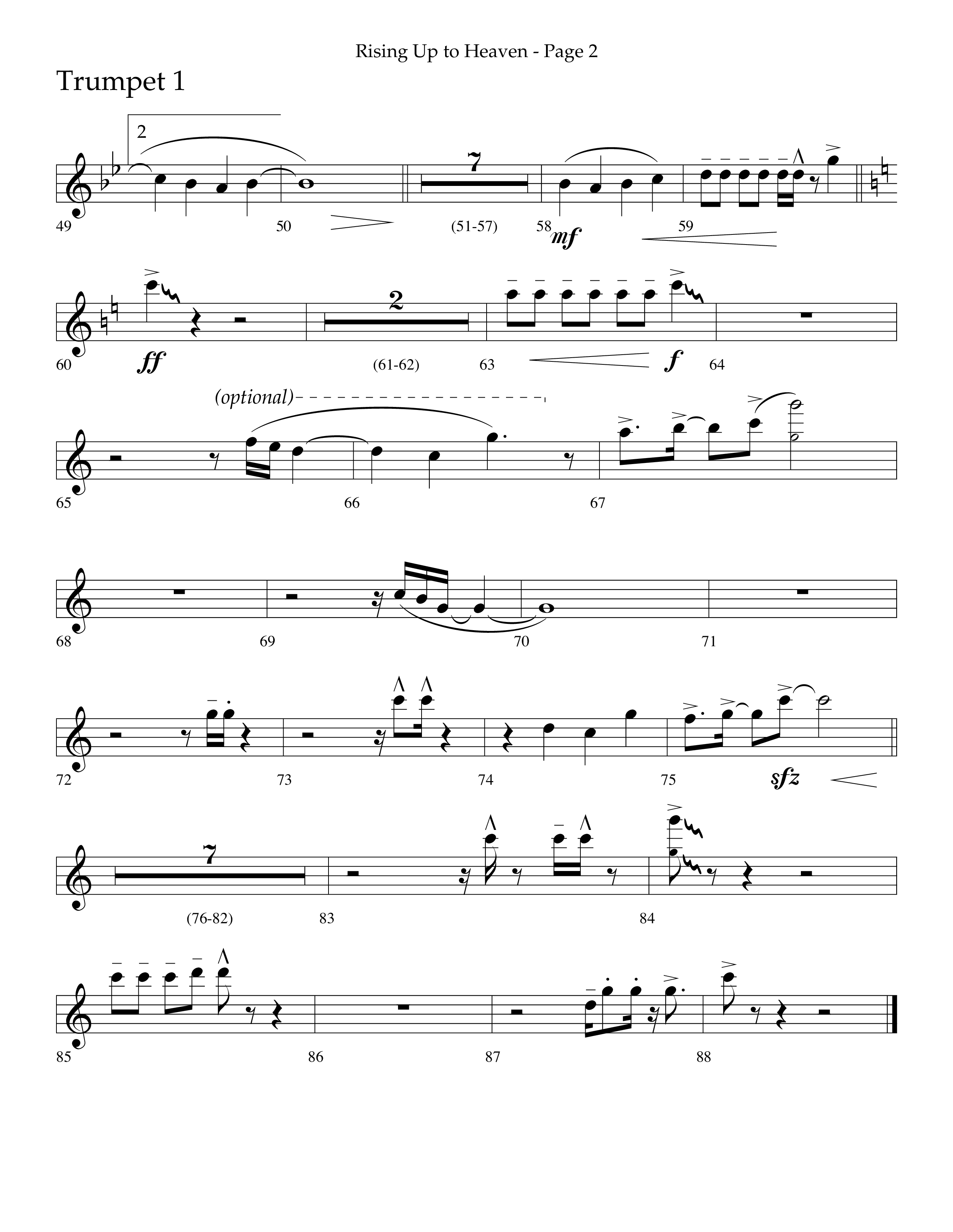 Rising Up To Heaven (Choral Anthem SATB) Trumpet 1 (Lifeway Choral / Arr. Craig Adams / Orch. Danny Zaloudik)