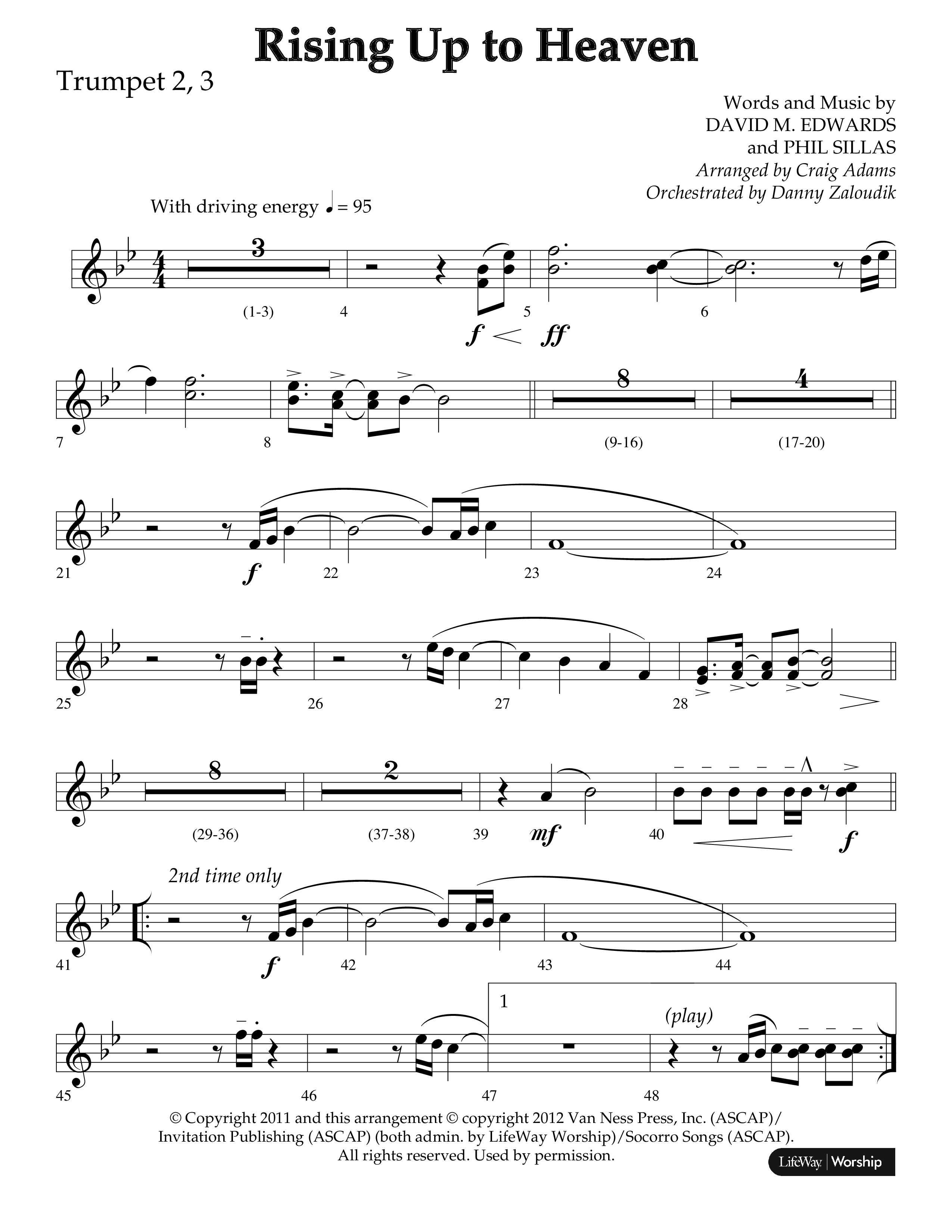 Rising Up To Heaven (Choral Anthem SATB) Trumpet 2/3 (Lifeway Choral / Arr. Craig Adams / Orch. Danny Zaloudik)