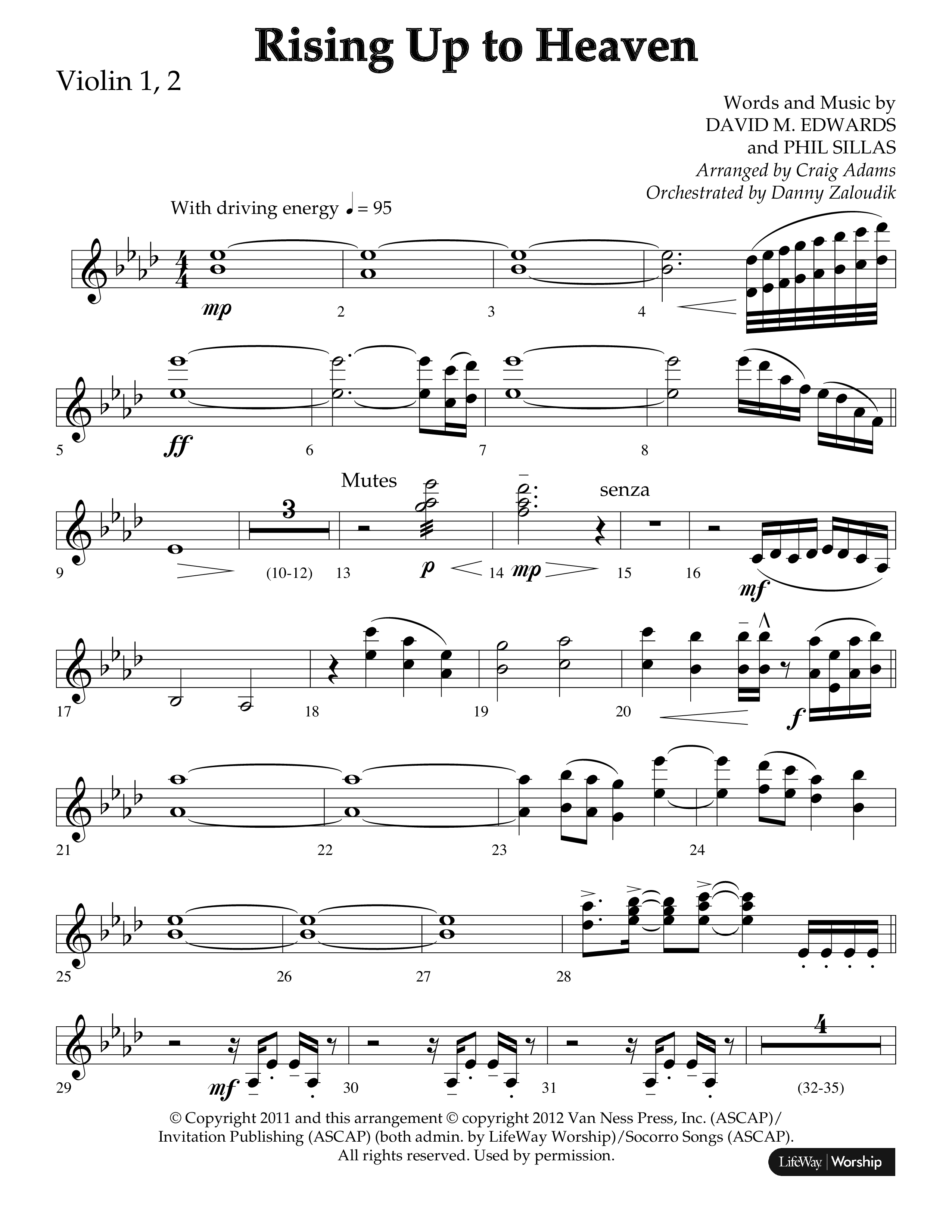 Rising Up To Heaven (Choral Anthem SATB) Violin 1/2 (Lifeway Choral / Arr. Craig Adams / Orch. Danny Zaloudik)