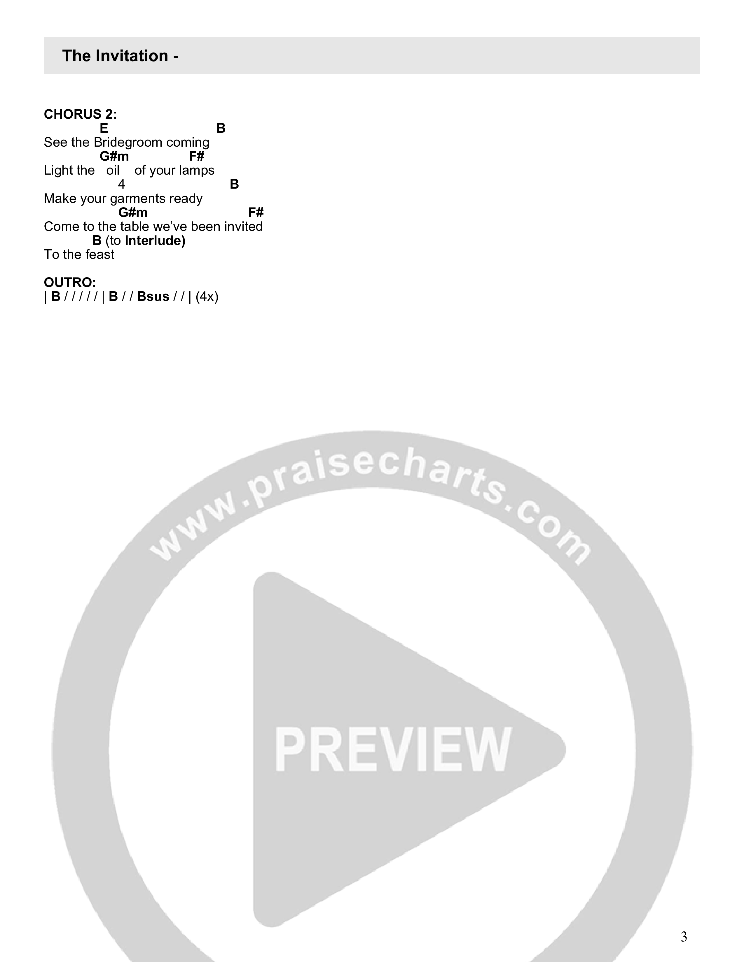 The Invitation (Live) Chord Chart (Writing Worship Community / Sharon Byrd)