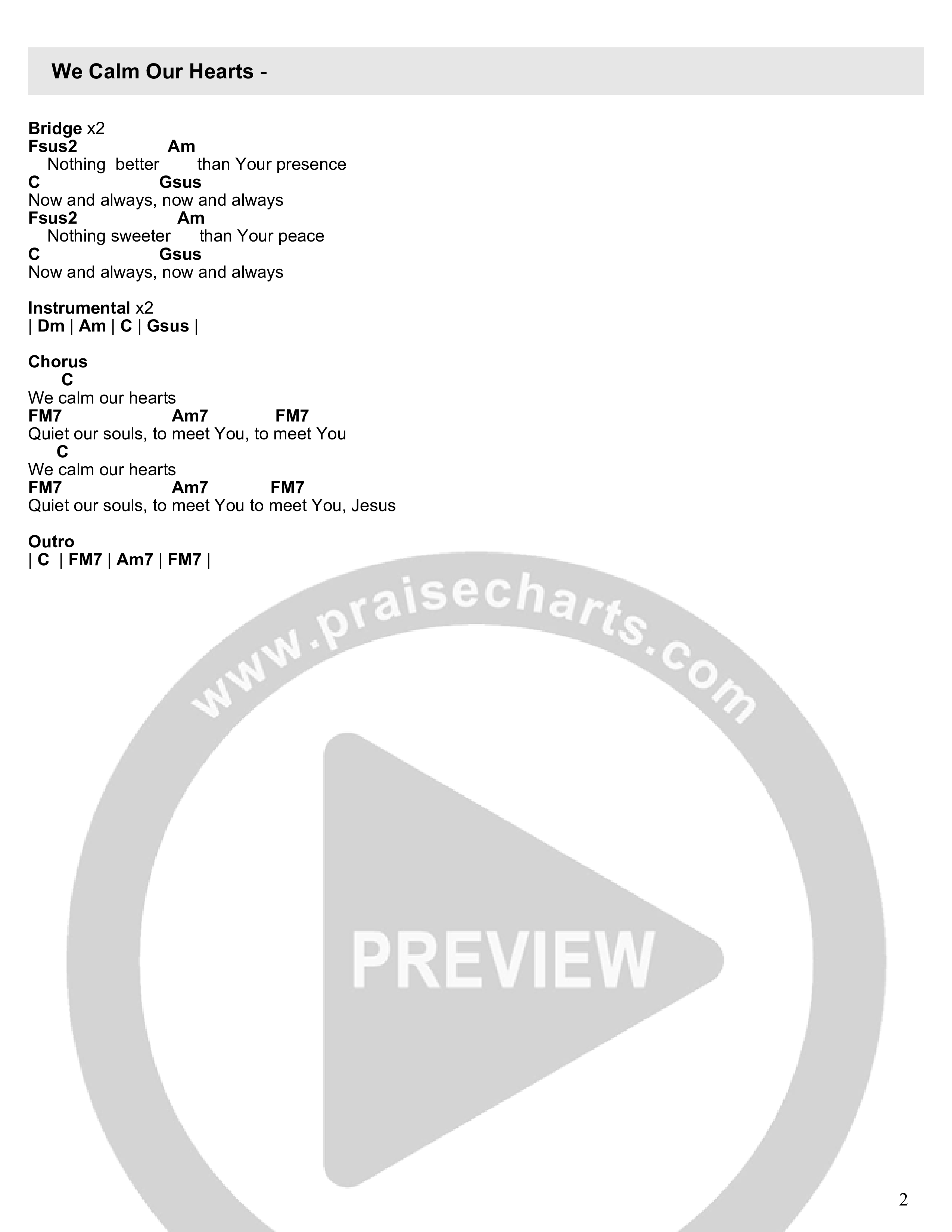 We Calm Our Hearts (Live) Chord Chart (Writing Worship Community / Rachael Thomas / Stacy Riddle)