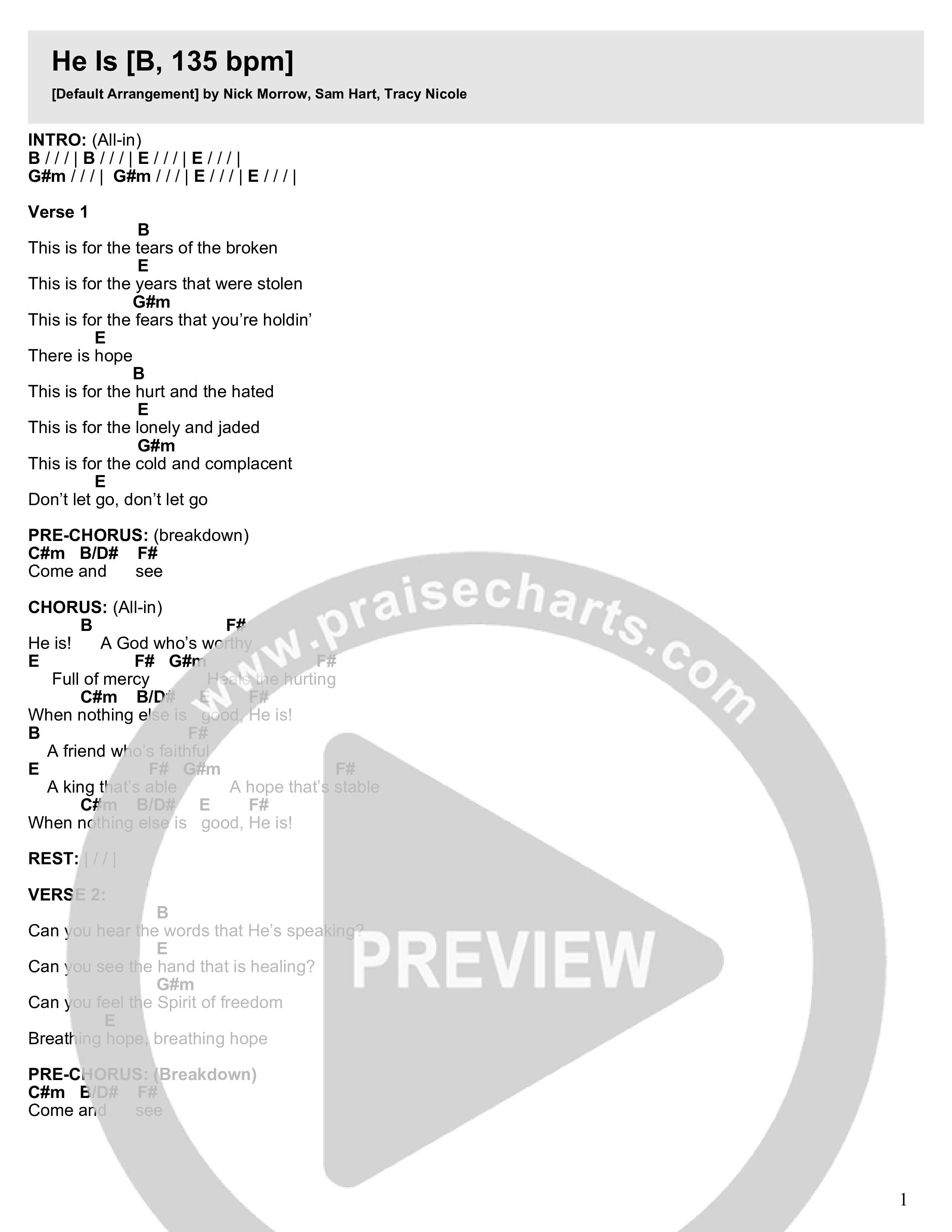 He Is / Yes He Is (Spontaneous) (Live) Chord Chart (Writing Worship Community / Amanda Kinner)
