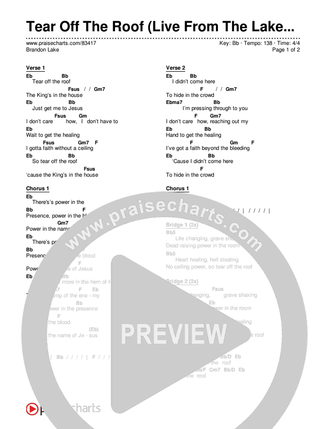 Tear Off The Roof (Live From The Lake House) Chords & Lyrics (Brandon Lake)
