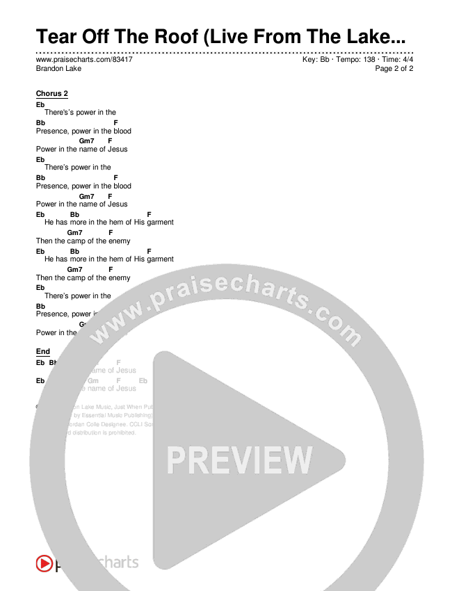 Tear Off The Roof (Live From The Lake House) Chords & Lyrics (Brandon Lake)